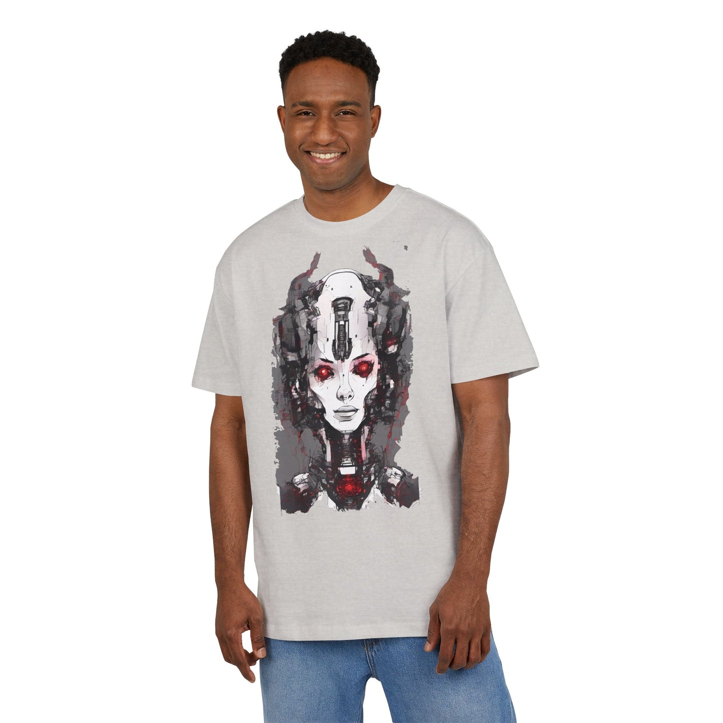 Futuristic Graphic Tee, Unique Oversized T-Shirt, Stylish Casual Wear, Perfect Gift for Art Lovers, Bold Design for Teens