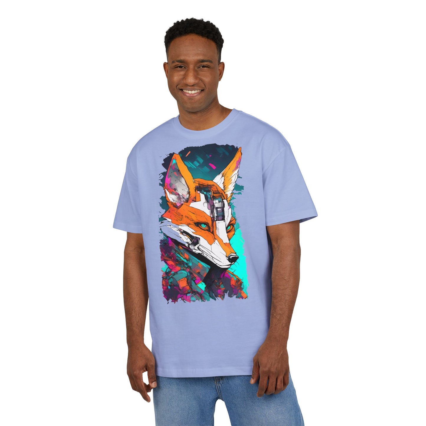 Futuristic Fox Design Unisex Oversize Tee, Graphic Tee, Cool T-Shirt, Unique Gift, Casual Wear