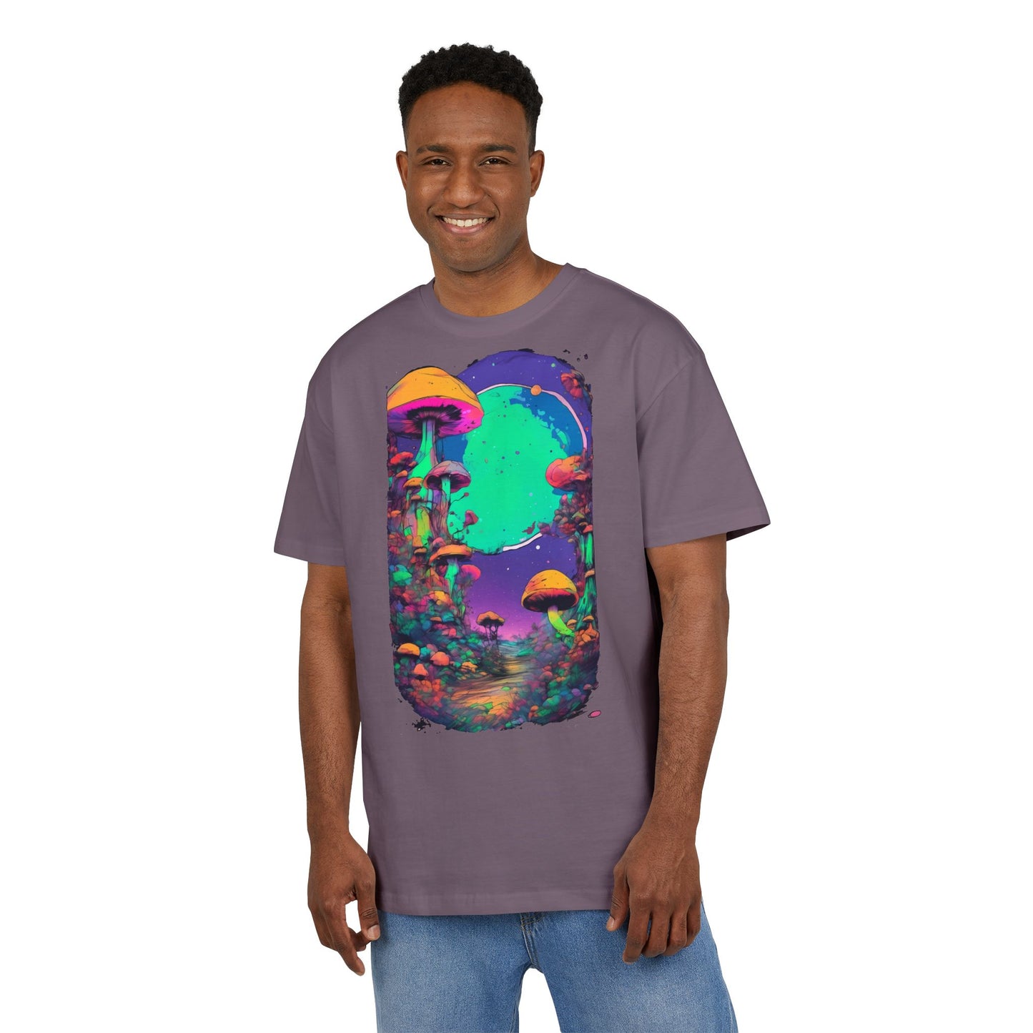 Psychedelic Mushroom Oversize Tee, Unisex Heavyweight Shirt, Bohemian Fashion, Festival Wear, Nature Lover Gift