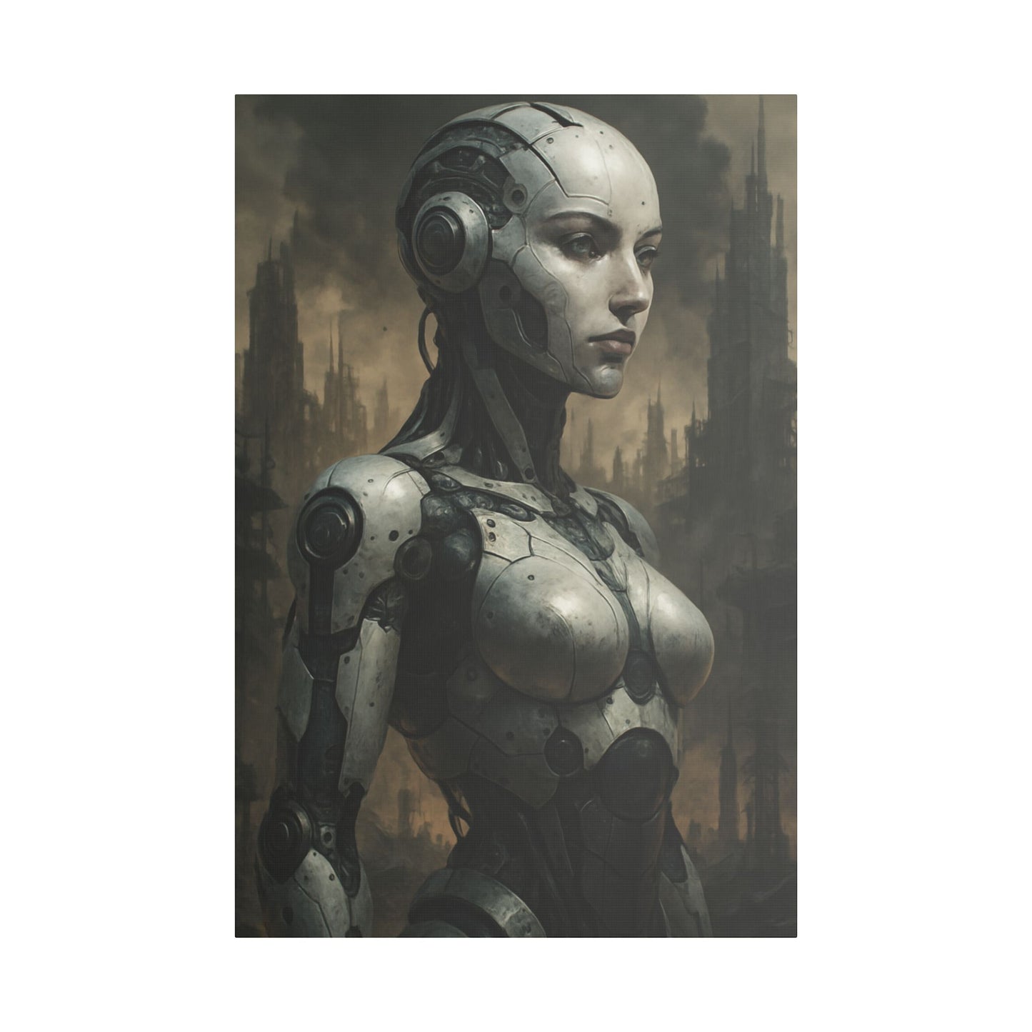 Futuristic Robot Canvas Art, Stretched Painting, Wall Decor for Tech Lovers, Sci-Fi Home Office, Unique Gift Idea, AI Artwork