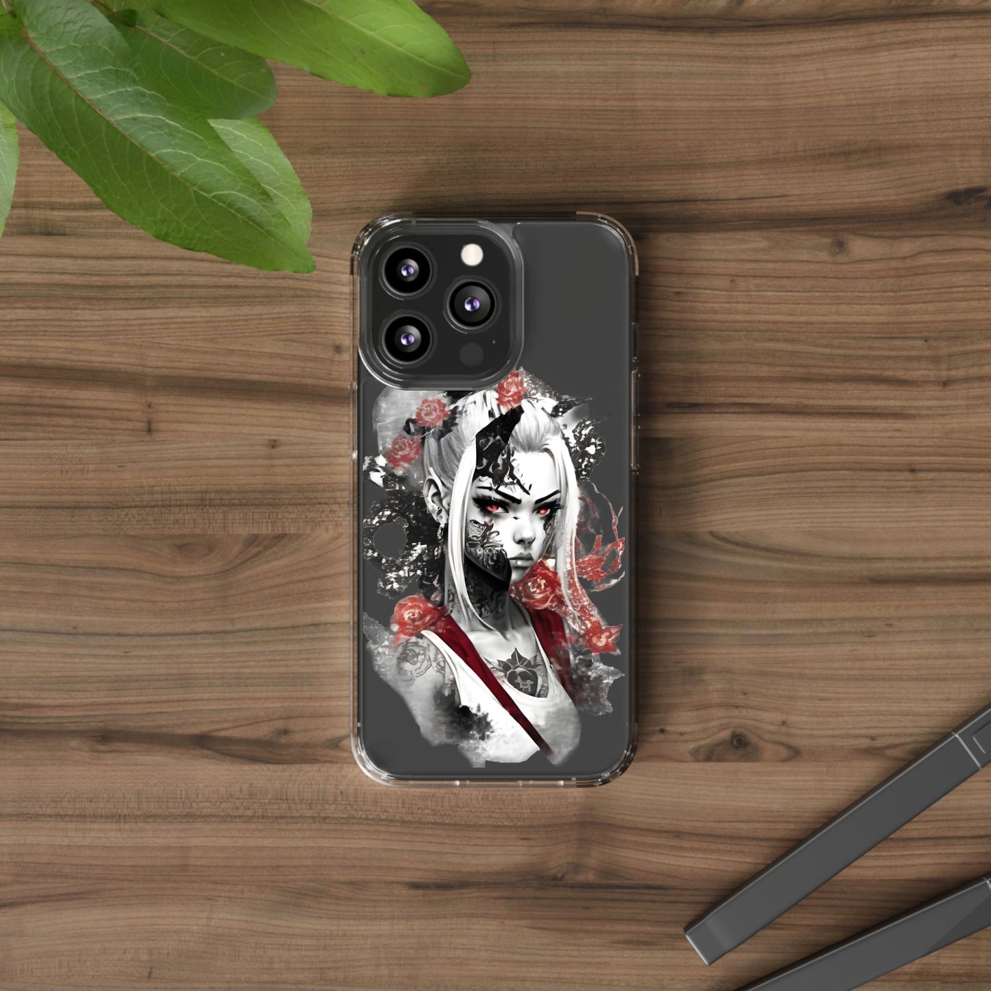 Artistic Clear Phone Case with Floral Design