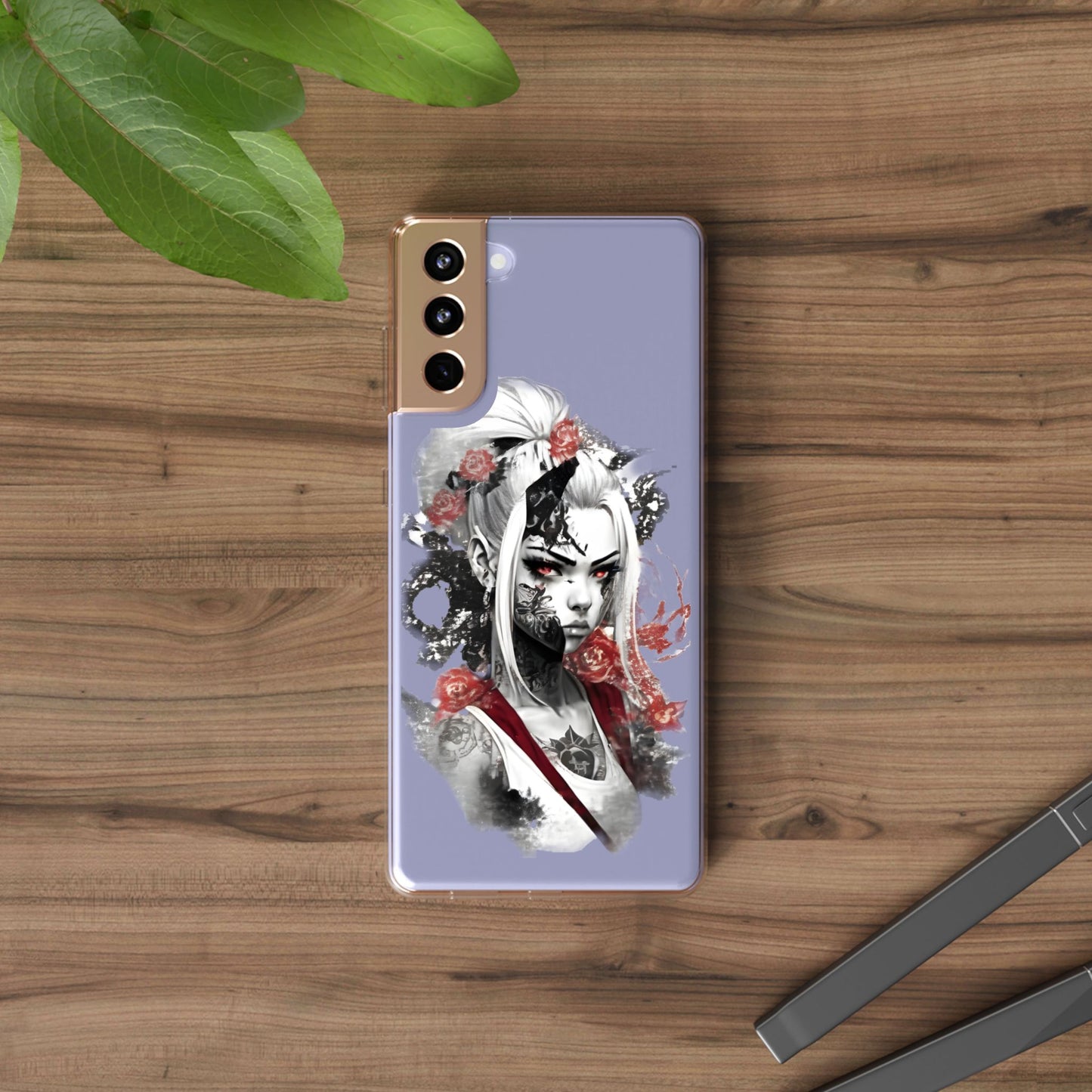 Artistic Clear Phone Case with Floral Design