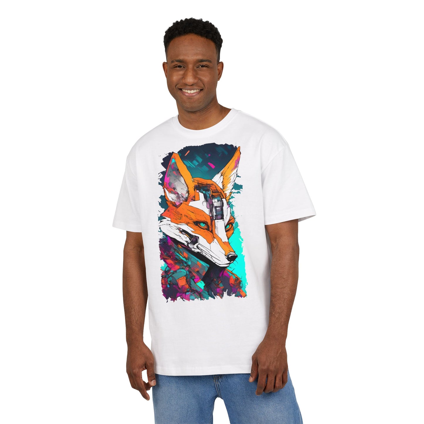 Futuristic Fox Design Unisex Oversize Tee, Graphic Tee, Cool T-Shirt, Unique Gift, Casual Wear