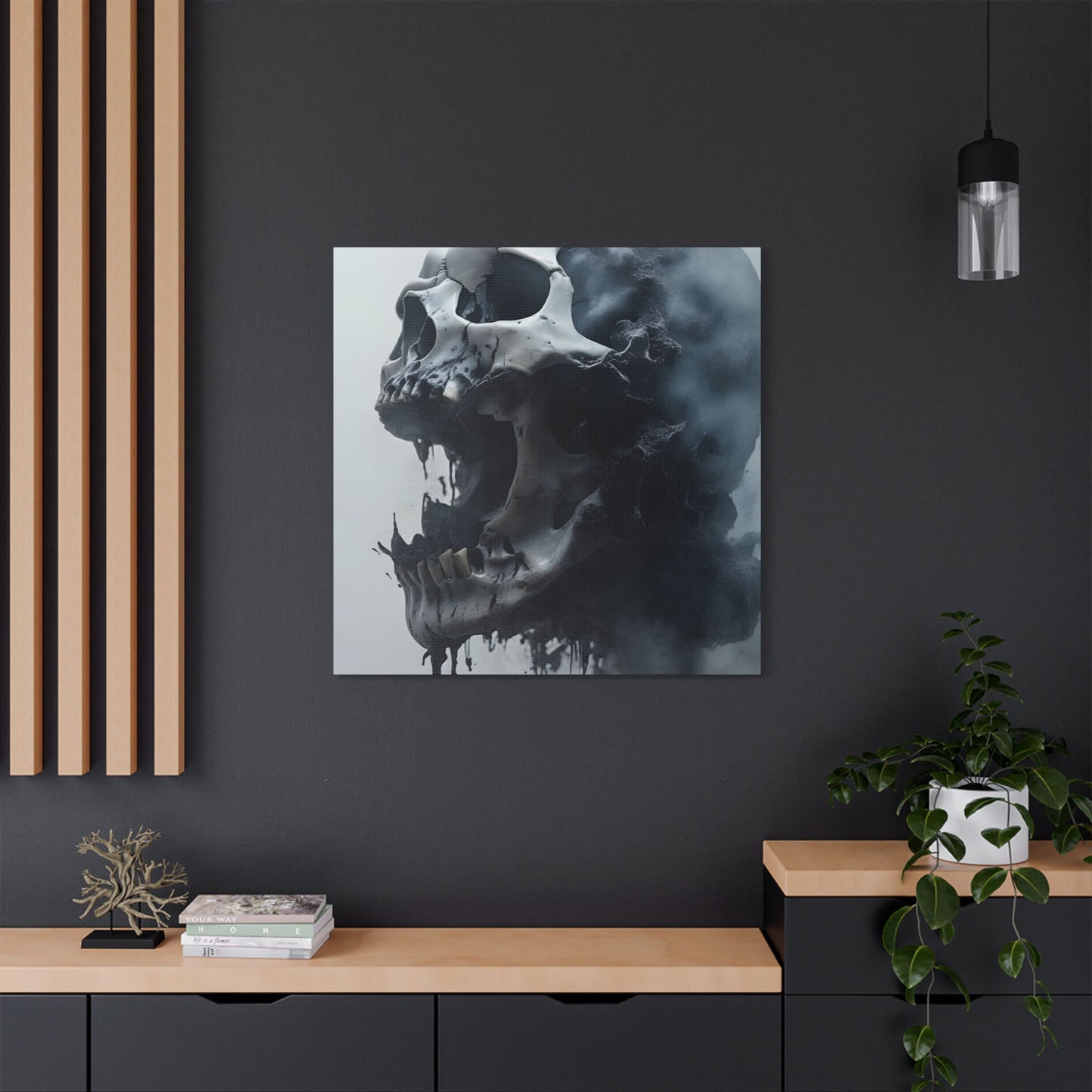 Skull Wall Art Canvas, Gothic Home Decor, Edgy Artwork for Halloween, Unique Gift for Him, Quirky Office Decor, Statement Piece