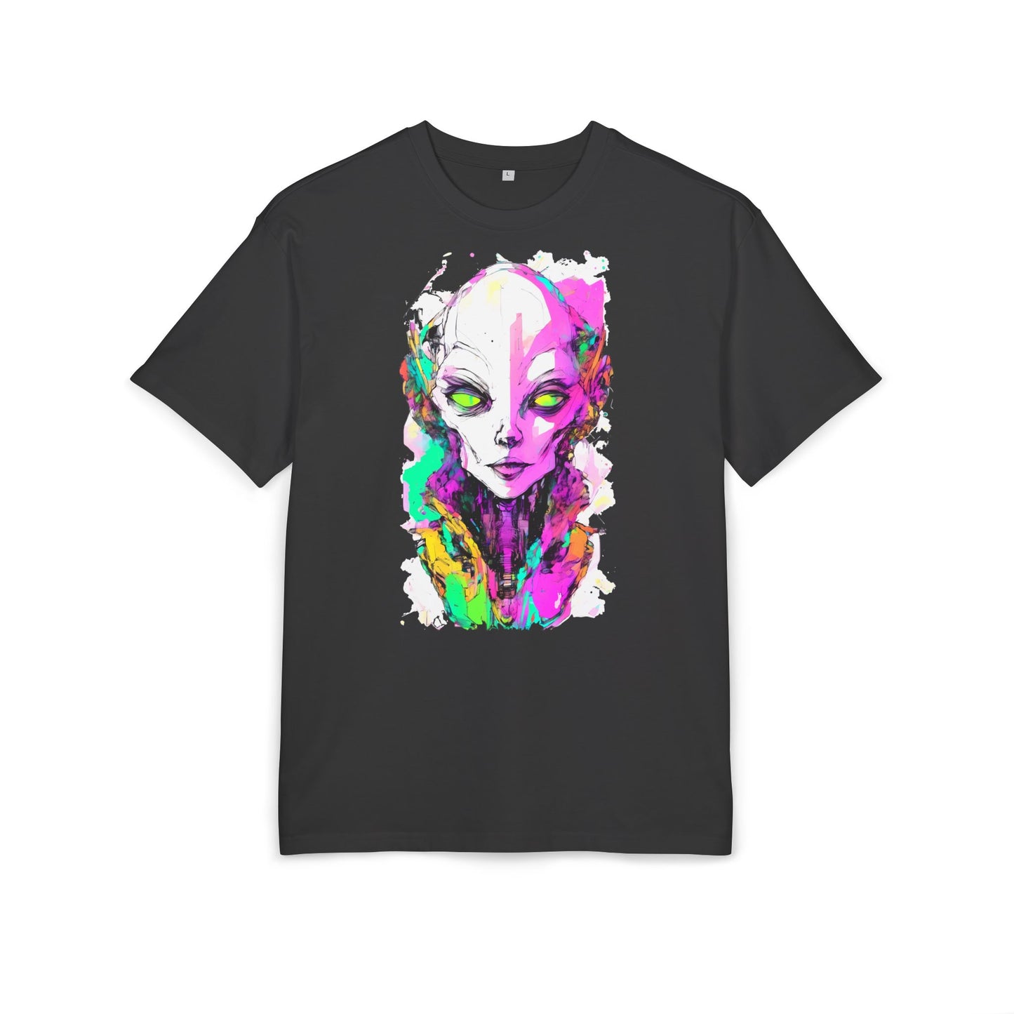 Colorful Alien Graphic Unisex Heavy Oversize Tee | Casual Streetwear, Gift for UFO Enthusiasts, Statement Tee, Festival Wear, Unique Art Tee