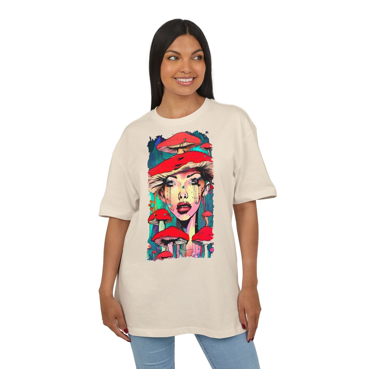 Colorful Art Tee, Unisex Heavy Oversize Tee with Mushroom Design, Casual Wear, Graphic Shirt, Gift for Art Lovers, Streetwear Style