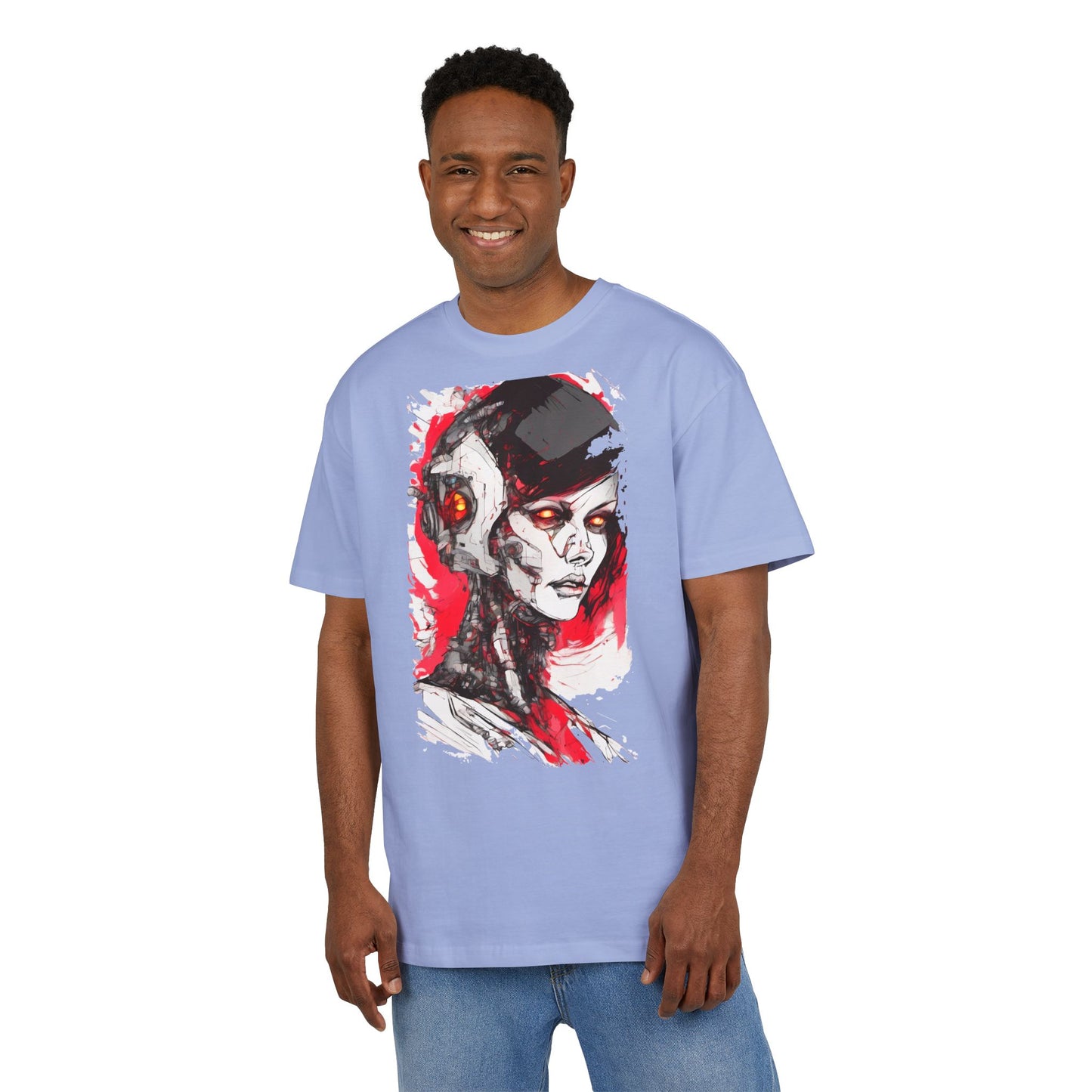 Cyberpunk-Inspired Unisex Heavy Oversize Tee | Graphic Tee, Streetwear, Gift for Gamers, Unique Fashion, Modern Art Apparel