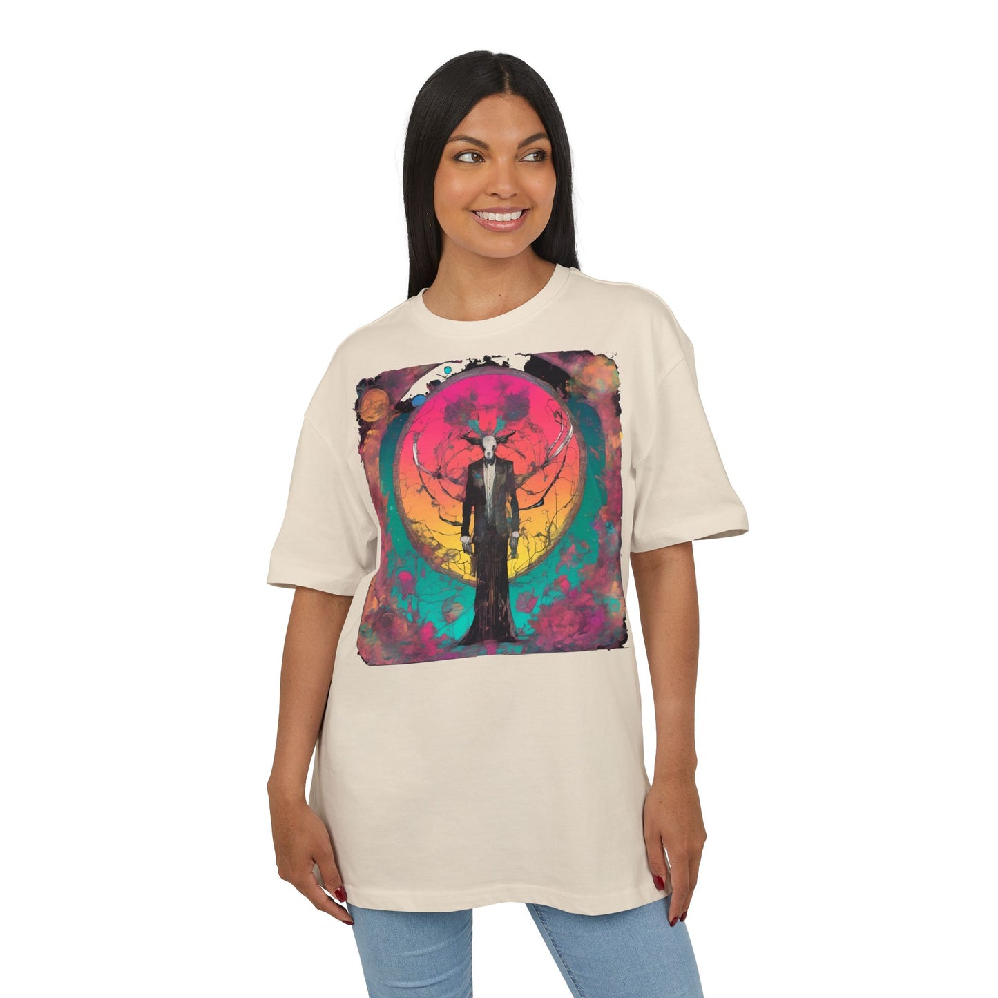 Vibrant Artistic Oversize Tee - Unisex Heavyweight T-Shirt, Bohemian Style, Gift for Art Lovers, Festival Wear, Casual Chic