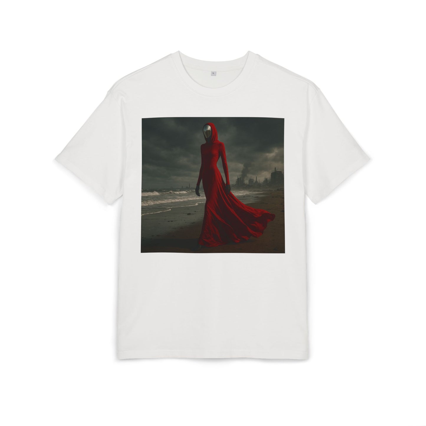 Mystical Red Hooded Tee - Unisex Oversize T-Shirt, Grunge Fashion, Streetwear Style, Gift for Horror Fans, Casual Wear