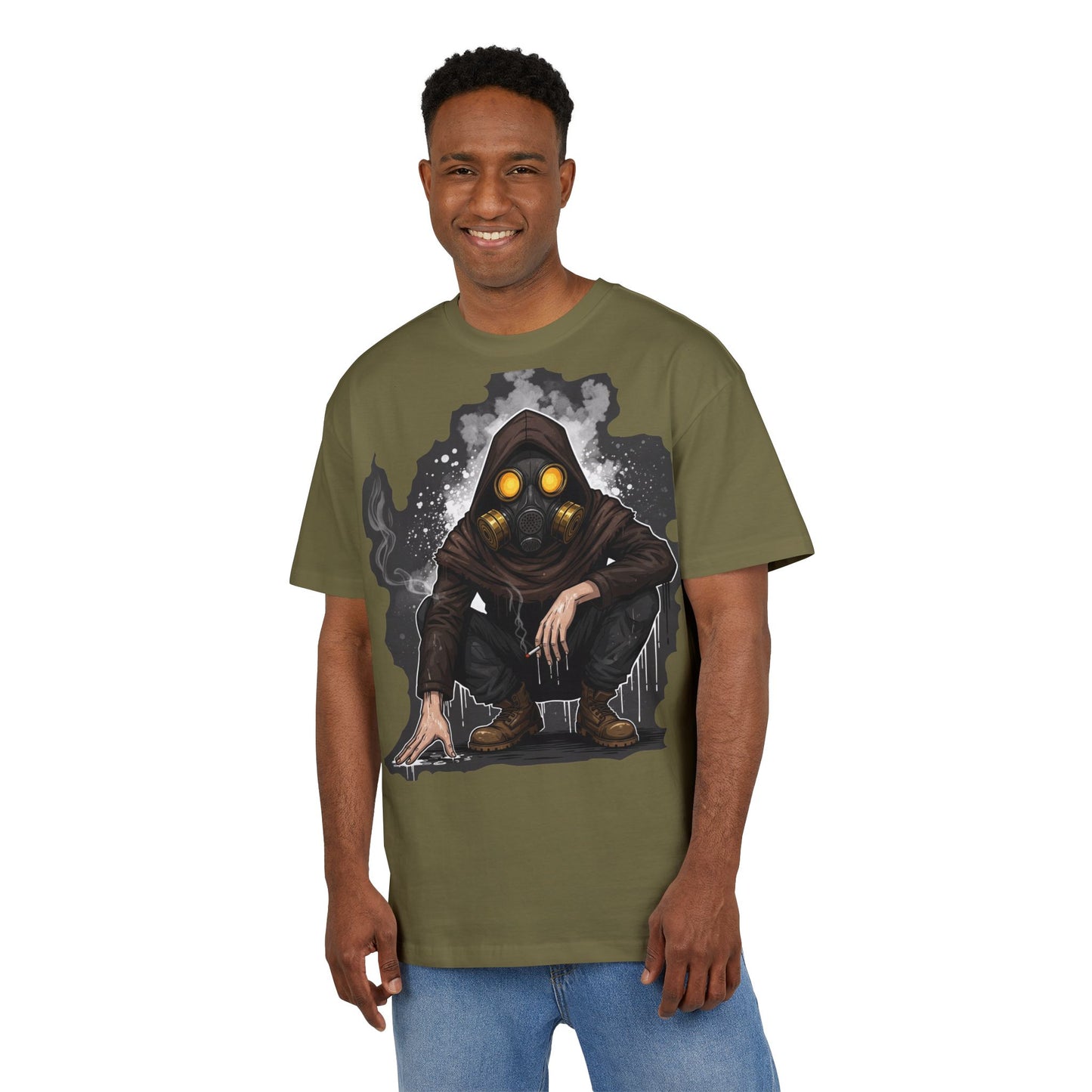 Gothic Gas Mask Unisex Heavy Oversize Tee, Streetwear Graphic Tee, Casual T-Shirt, Halloween Costume Top, Unique Gift Idea