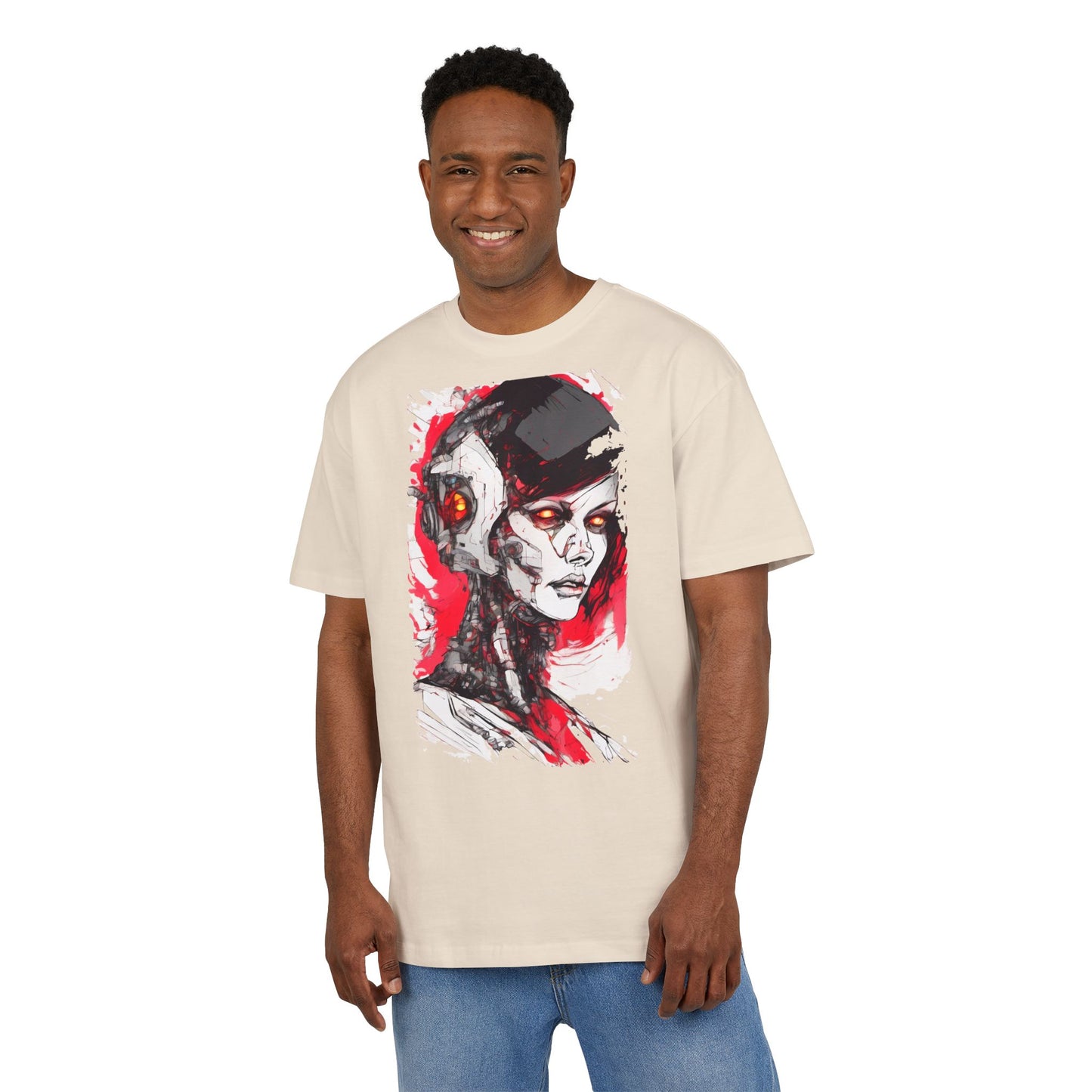 Cyberpunk-Inspired Unisex Heavy Oversize Tee | Graphic Tee, Streetwear, Gift for Gamers, Unique Fashion, Modern Art Apparel