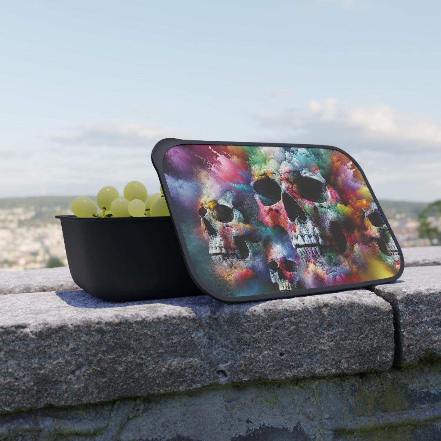 Colorful Skull Design Bento Box with Band and Utensils, Eco-Friendly Lunch Container, Perfect for Festivals, Halloween, Picnic