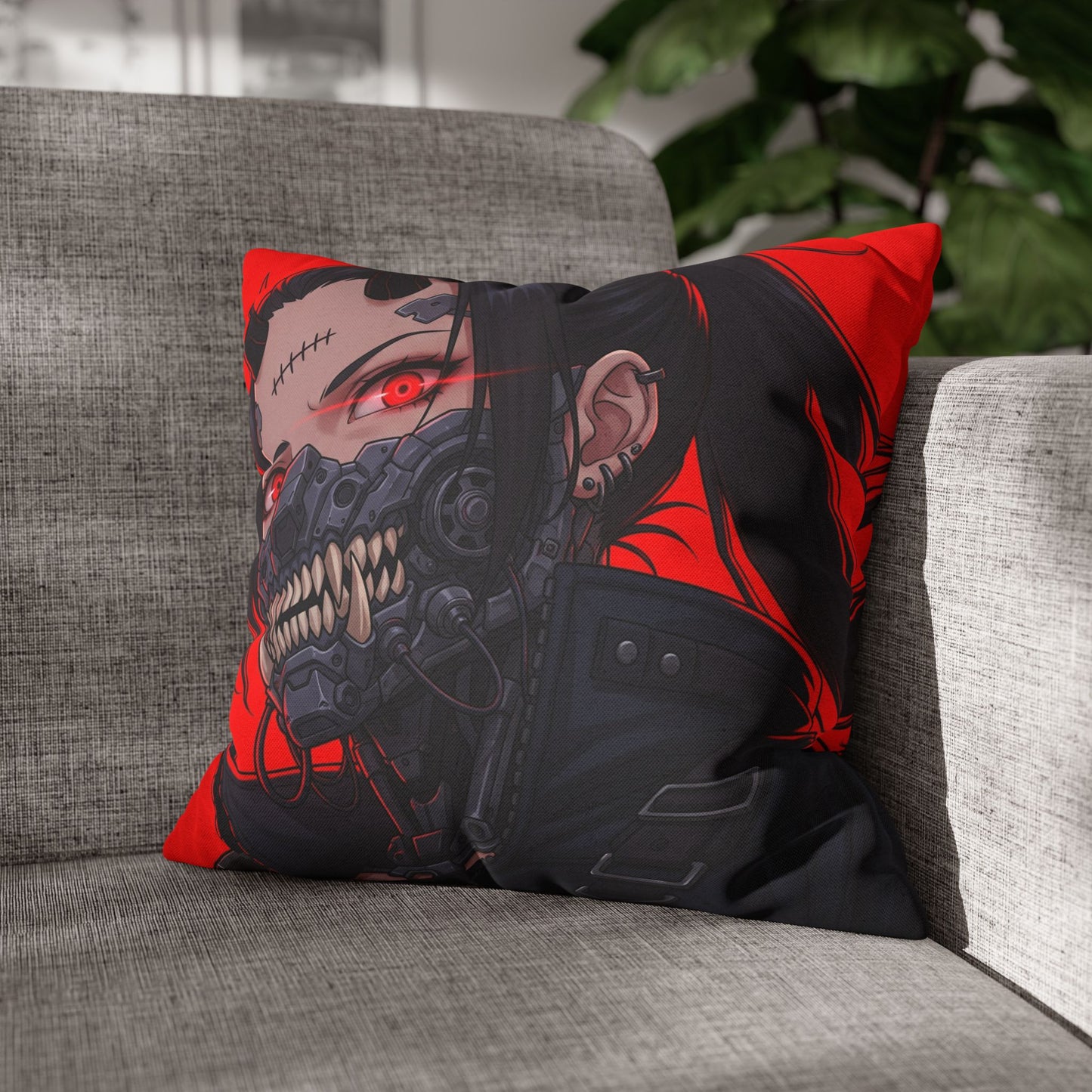 Gothic Anime Pillowcase, Decorative Throw Pillow, Cyberpunk Square Cushion, Bedroom Decor, Unique Gift for Fans, Cozy Home Accents