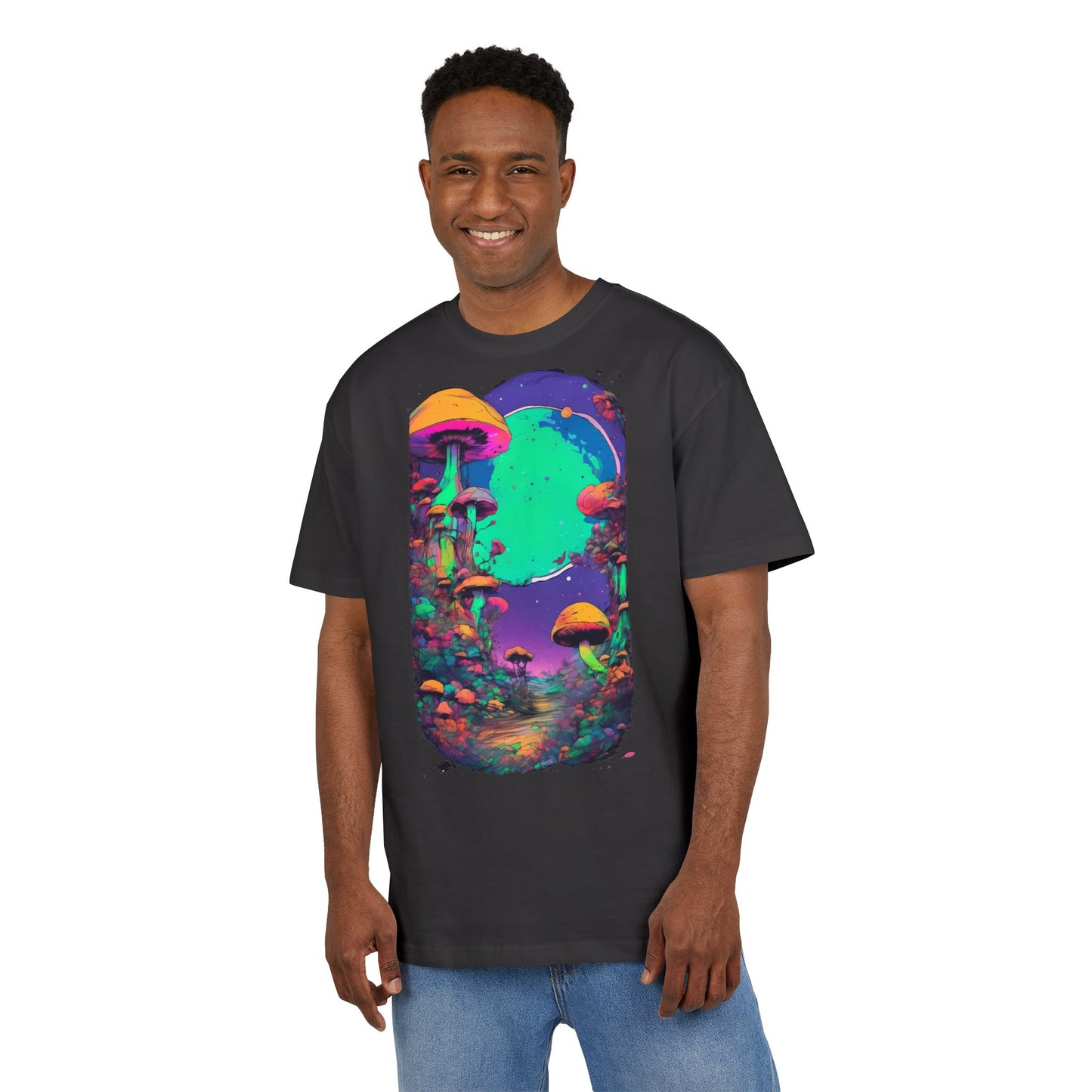 Psychedelic Mushroom Oversize Tee, Unisex Heavyweight Shirt, Bohemian Fashion, Festival Wear, Nature Lover Gift