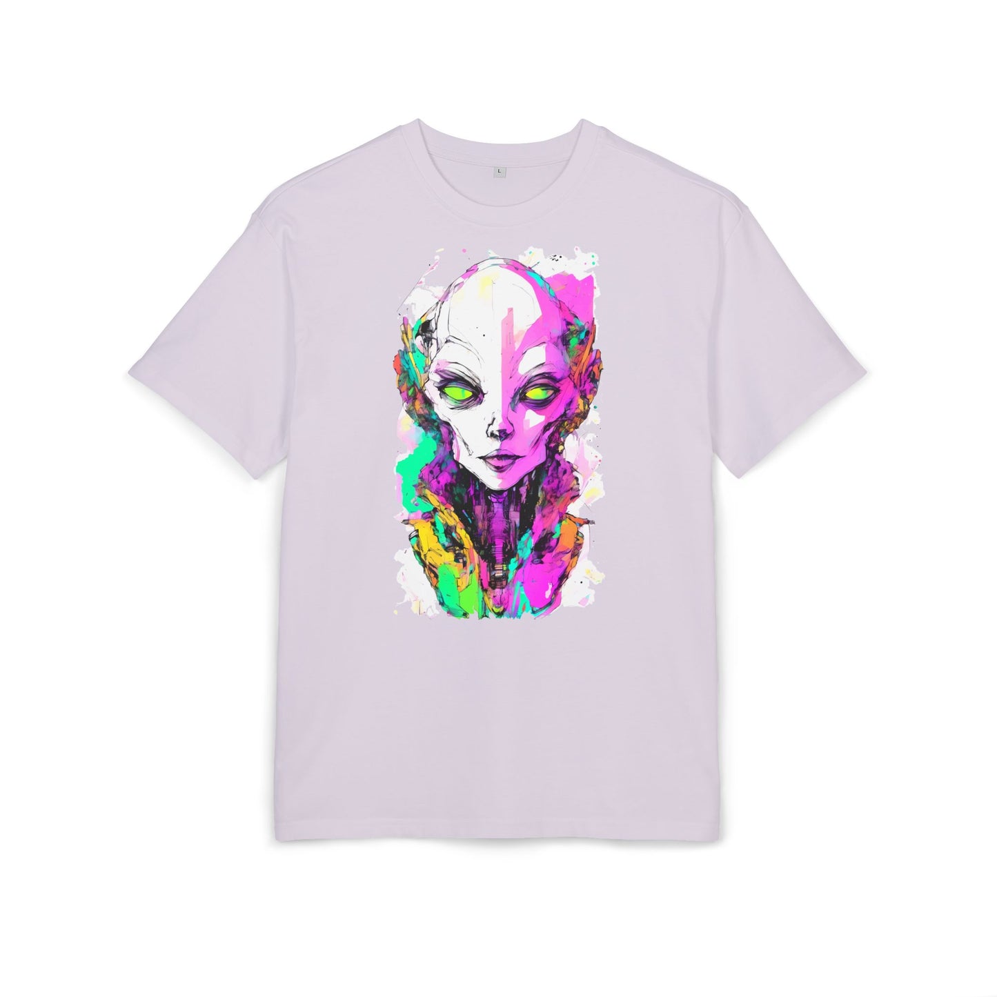 Colorful Alien Graphic Unisex Heavy Oversize Tee | Casual Streetwear, Gift for UFO Enthusiasts, Statement Tee, Festival Wear, Unique Art Tee