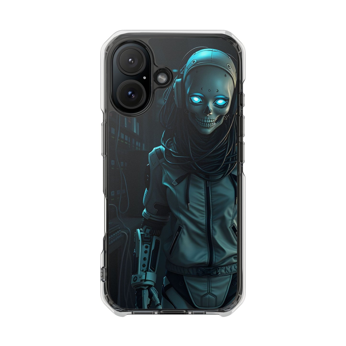 Futuristic Robot Phone Case, Magnetic Clear Impact Case, Unique Gift for Tech Lovers, Protective Smartphone Accessory, Cyberpunk Style