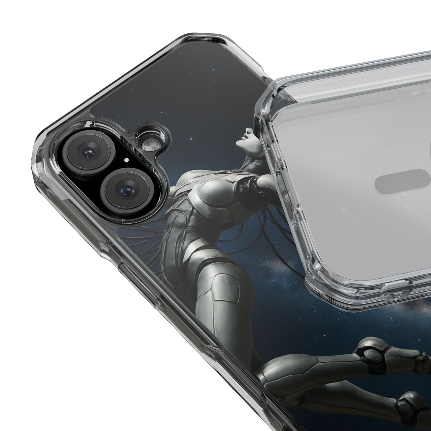 Futuristic Phone Case, Artistic Clear Impact Case for Tech Lovers, Robot Design Phone Cover, Unique Gift for Geeks, Space Theme