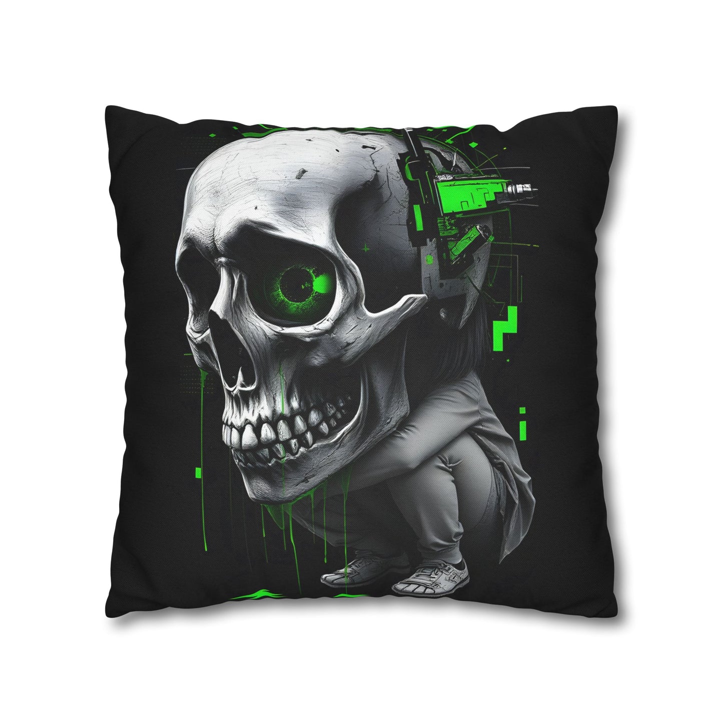 Edgy Skull Pillowcase | Gaming Decor, Modern Home Accent, Halloween Gift, Unique Couch Pillow, Cyberpunk Style