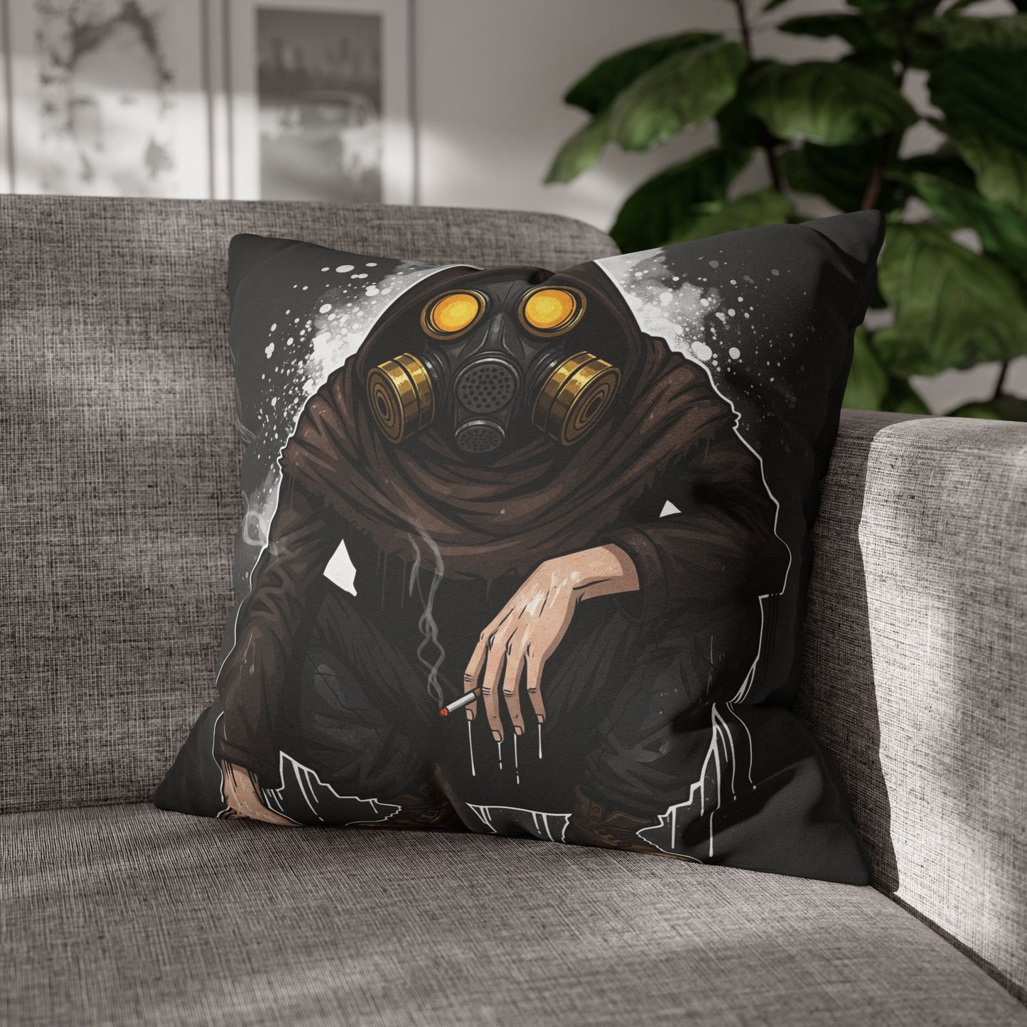 Gothic Gas Mask Pillowcase - Unique Home Decor, Edgy Throw Pillow, Gifts for Sci-Fi Fans, Alternative Room Style, Men’s Bedroom Decor
