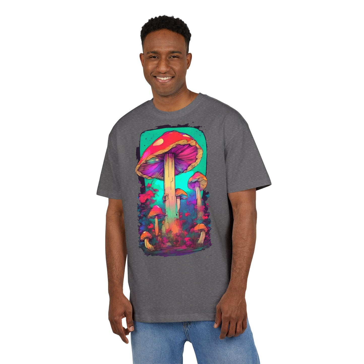 Vibrant Mushroom Art Oversized Tee, Unisex Graphic T-Shirt, Trendy Casual Style, Nature Lover Gift, Festival Clothing, Psychedelic Design
