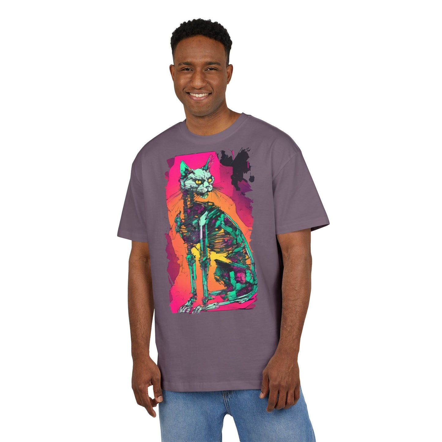 Vibrant Cat Art Tee, Unisex Oversized T-Shirt, Colorful Pet Lover Gift, Unique Graphic Shirt, Casual Everyday Wear