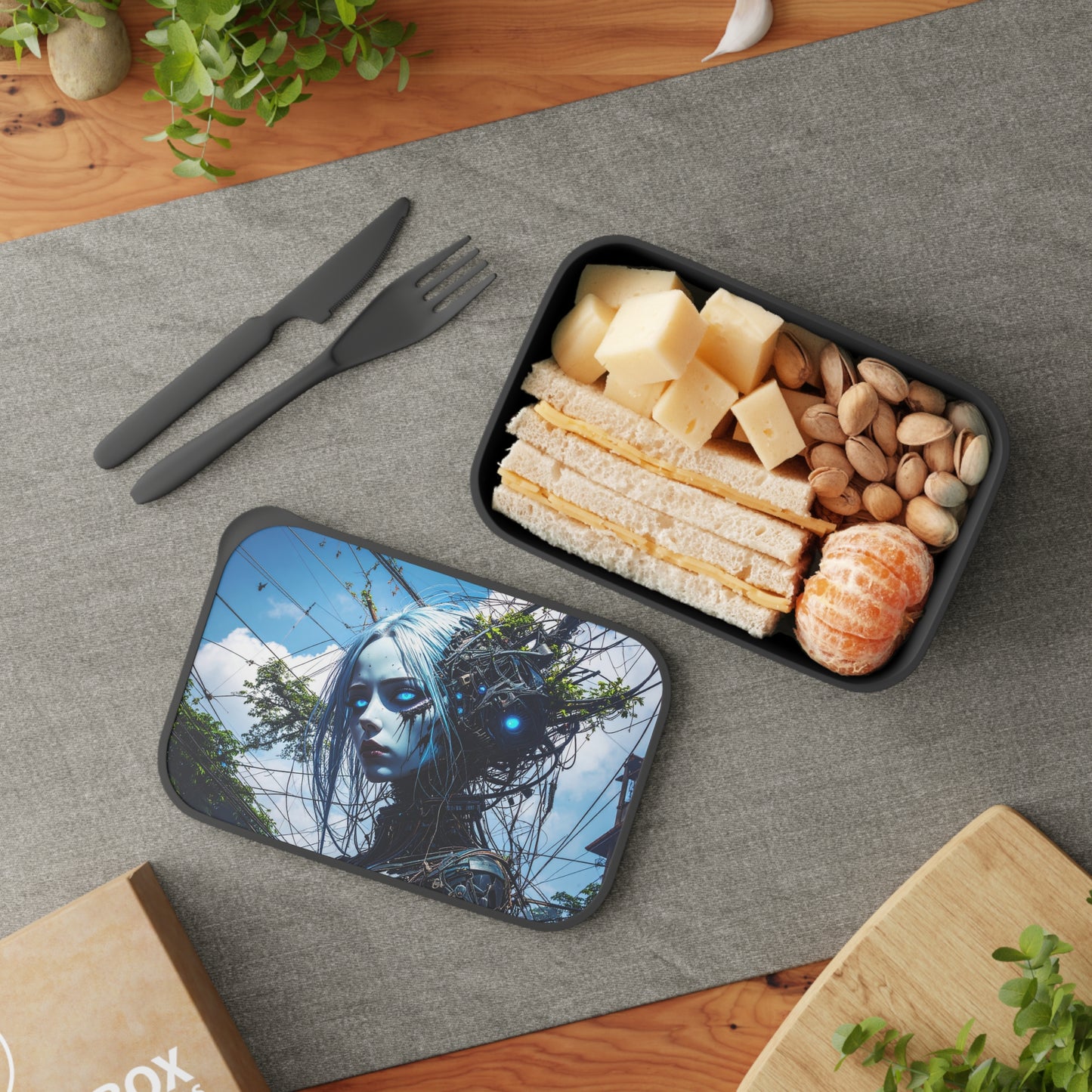 Futuristic Lunch Box with Utensils, Eco-Friendly Meal Prep Container, Perfect for Lunch, Gifts for Tech Lovers, Reusable Food Storage