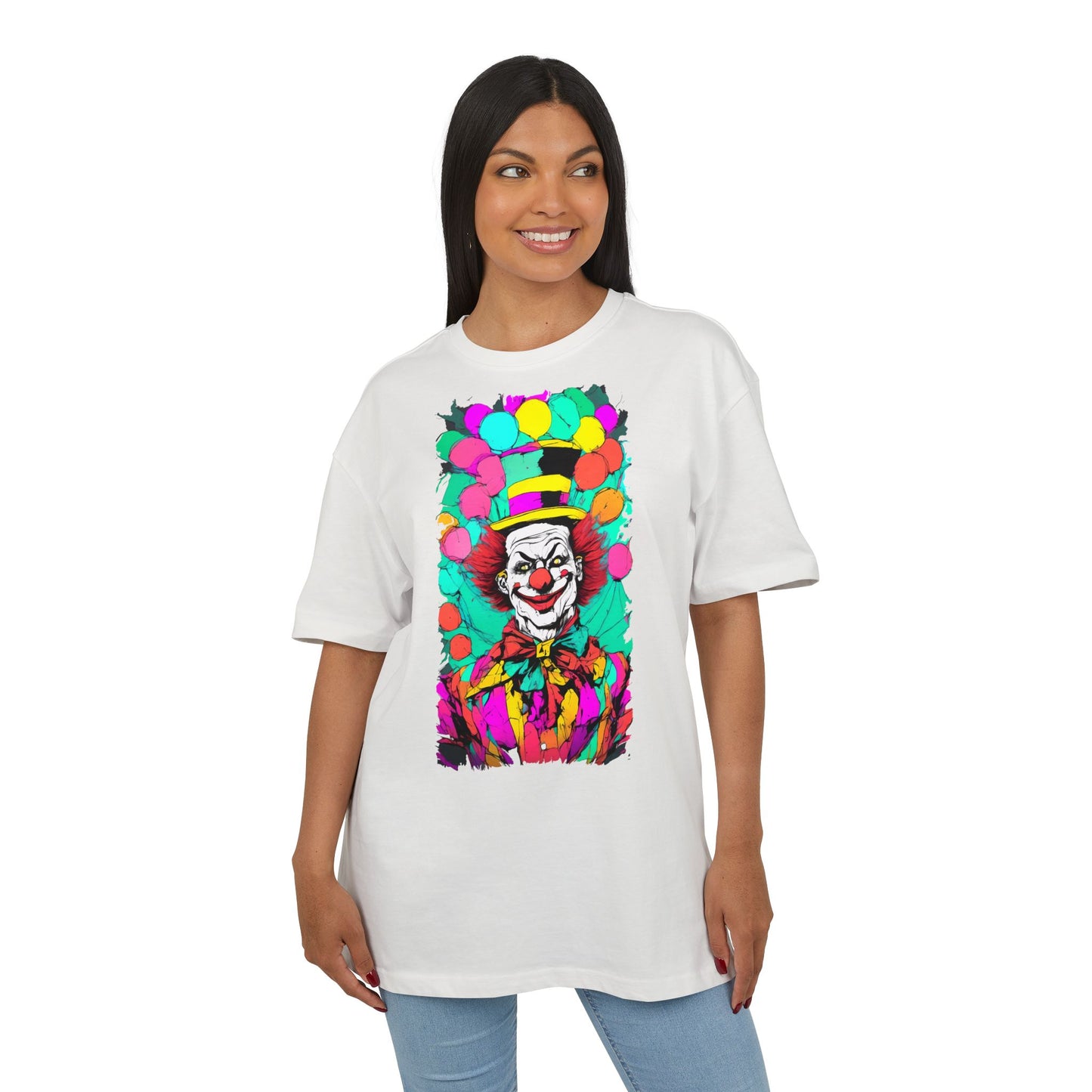 Colorful Clown Graphic Unisex Oversize Tee | Fun Wear, Festival Outfit, Circus Theme, Unique Gift, Statement Shirt