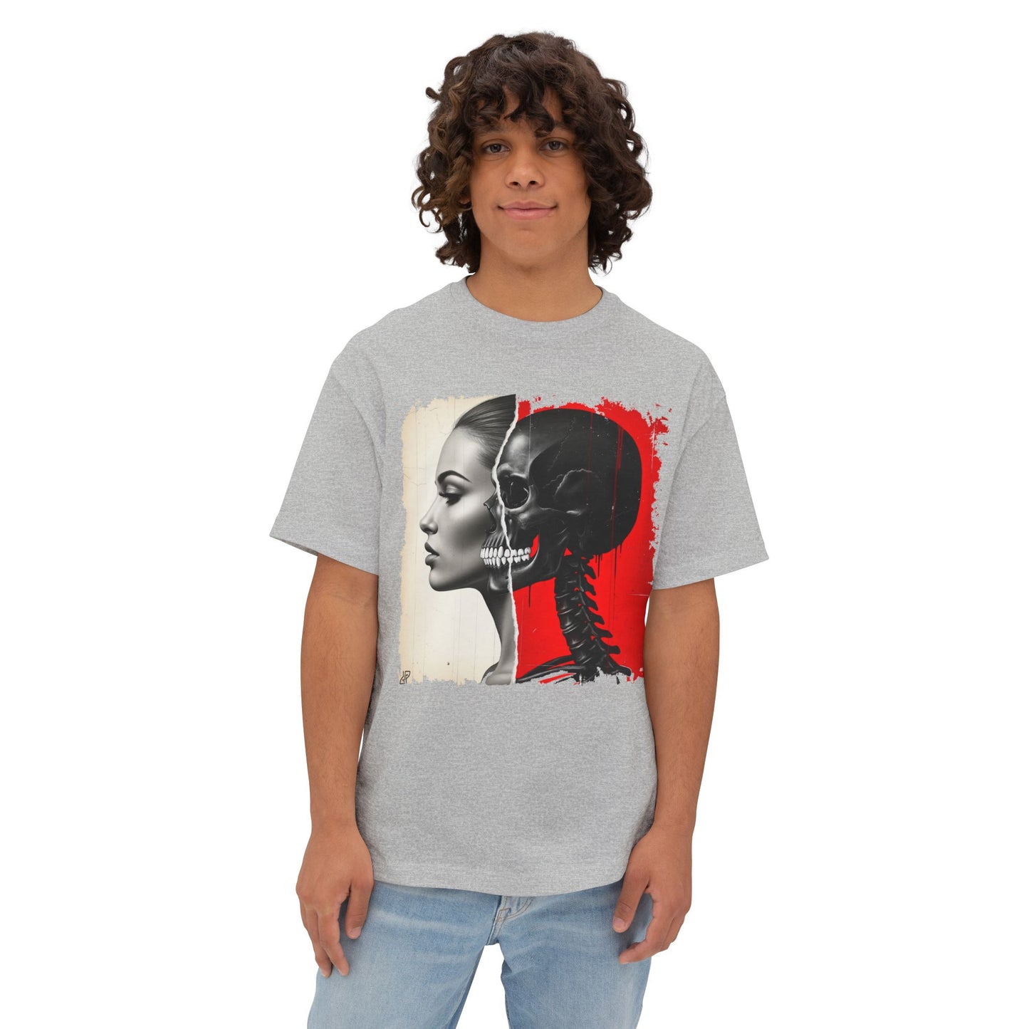 Artistic Unisex Oversized Tee - Skeleton & Profile Design, Graphic Tee for Casual Style, Unique Gift for Art Lovers, Streetwear