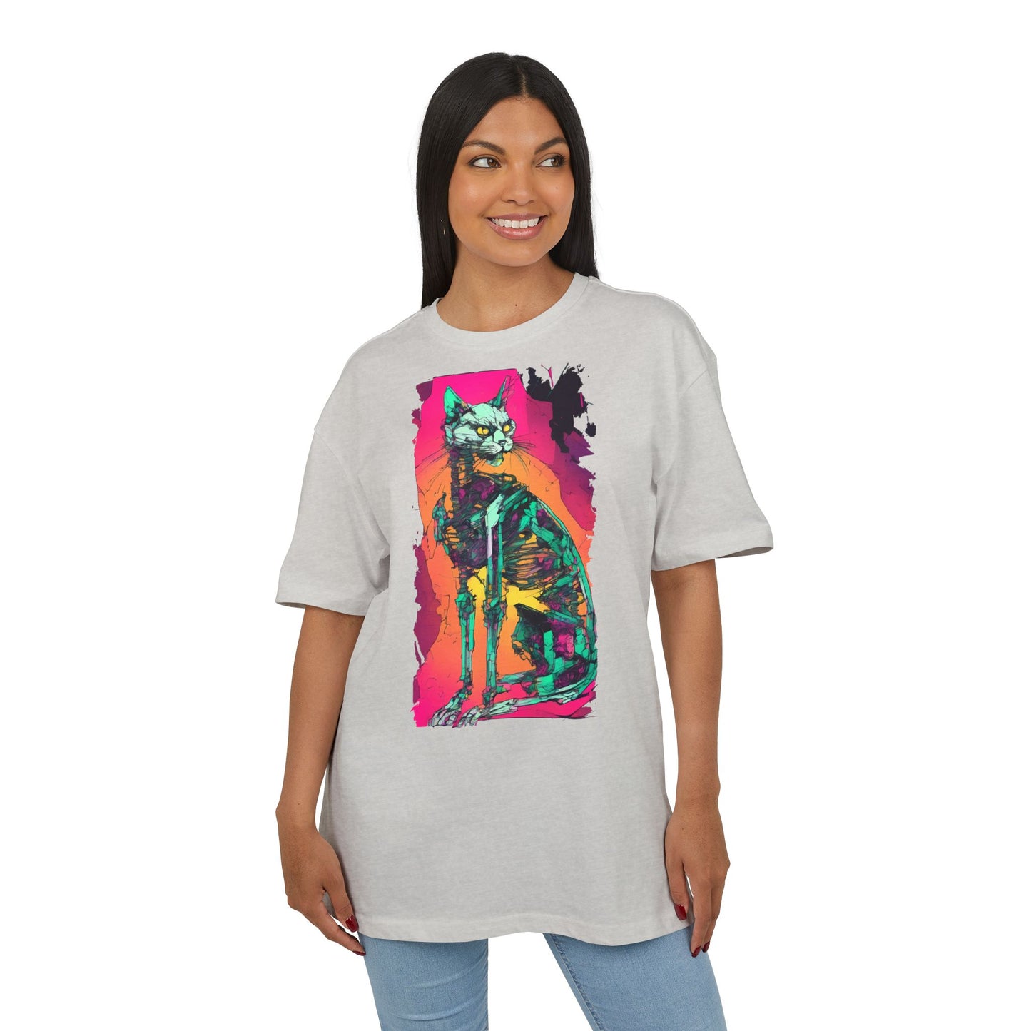 Vibrant Cat Art Tee, Unisex Oversized T-Shirt, Colorful Pet Lover Gift, Unique Graphic Shirt, Casual Everyday Wear