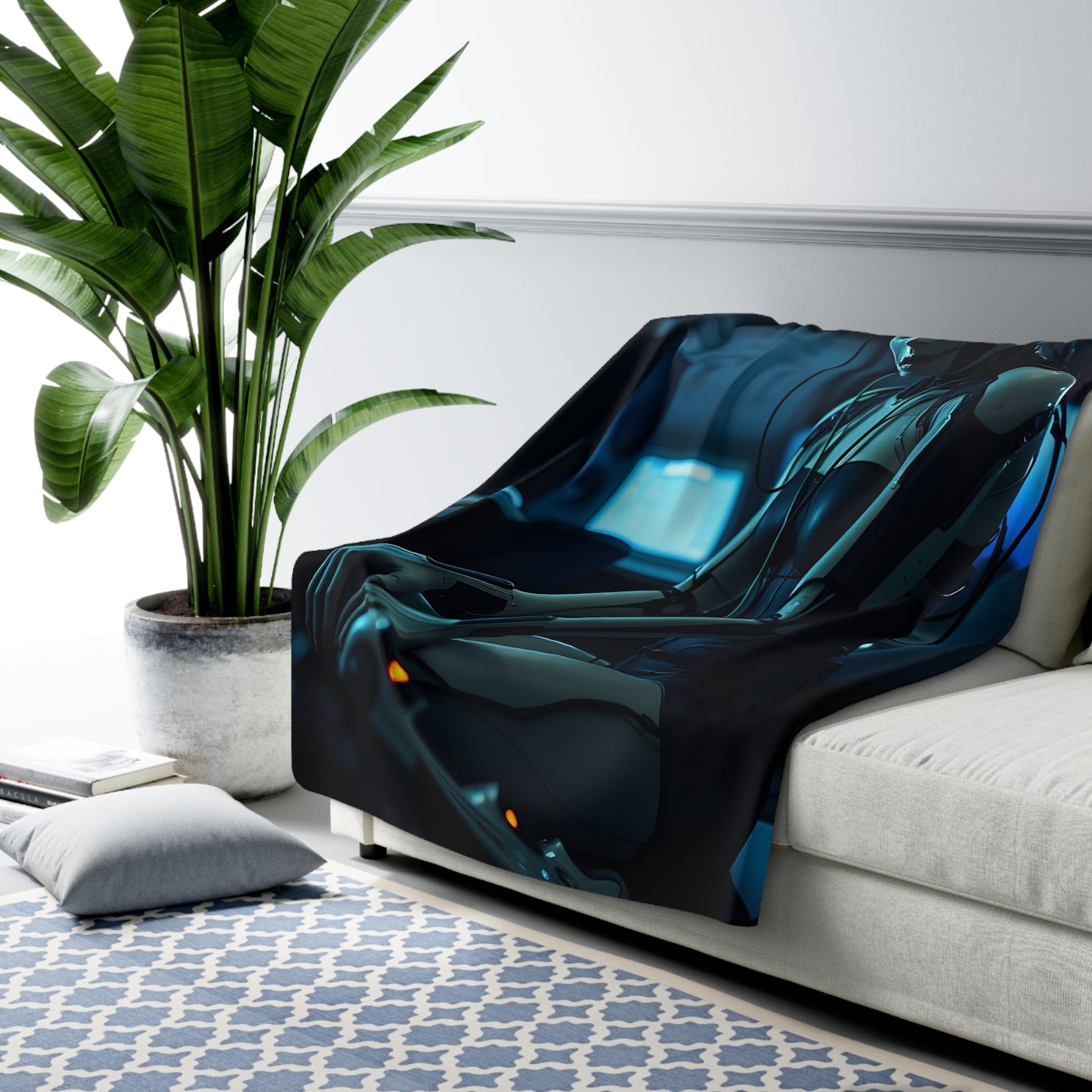 Cozy Cyberpunk Sherpa Fleece Blanket - Futuristic Design for Tech Lovers