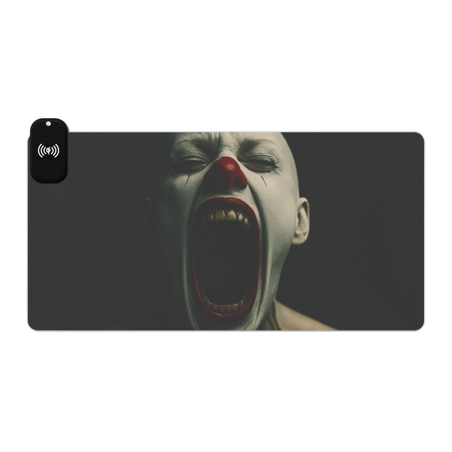 LED Gaming Mouse Pad with Wireless Charging - Creepy Clown Design, RGB Light Up Desk Mat, Gamer Gift, Office Decor, Halloween Accessory