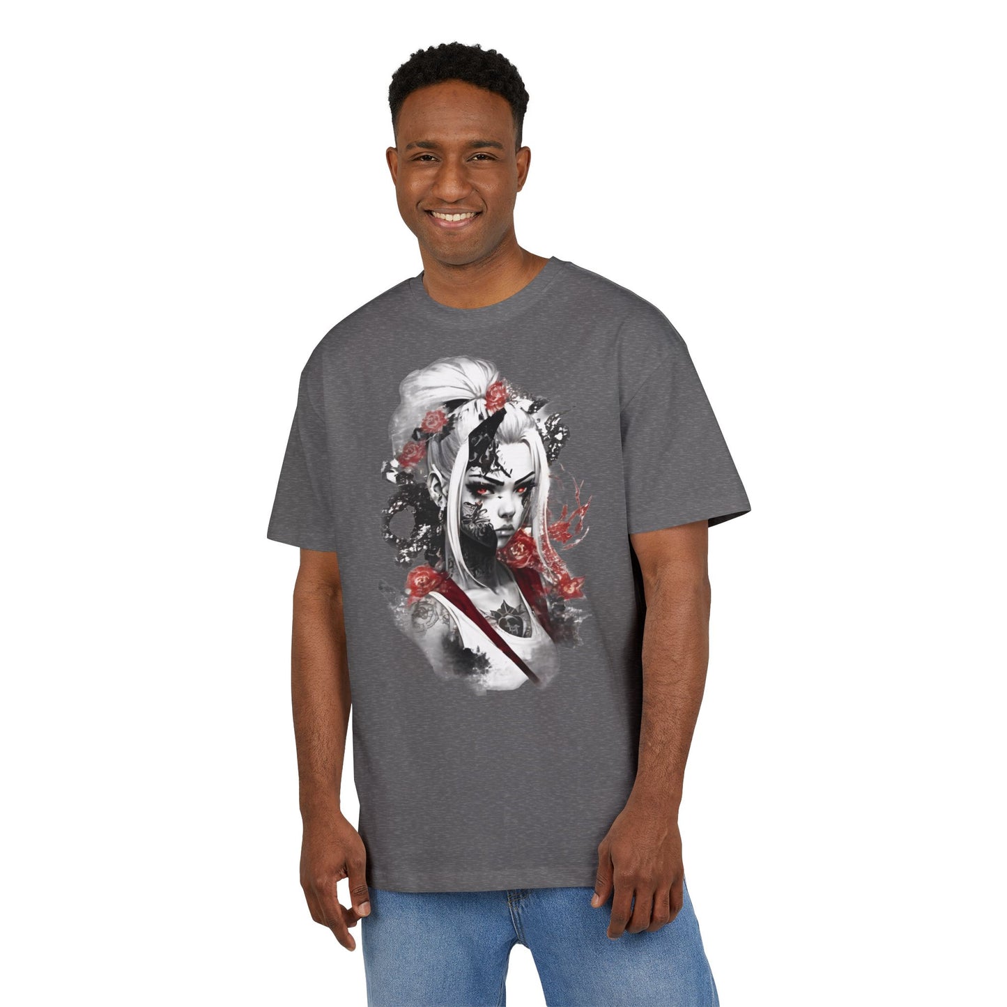 Artistic Unisex Heavy Oversize Tee - Bold Floral Graphics