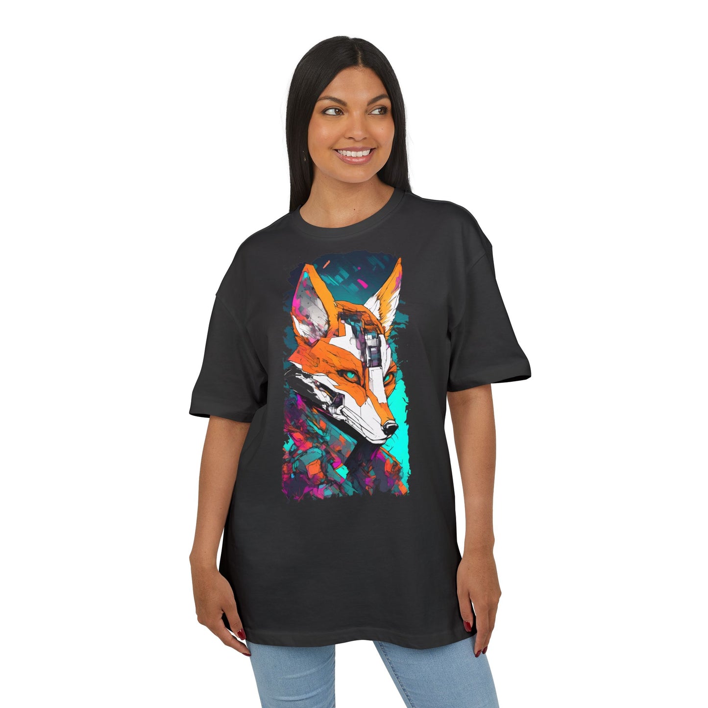 Futuristic Fox Design Unisex Oversize Tee, Graphic Tee, Cool T-Shirt, Unique Gift, Casual Wear