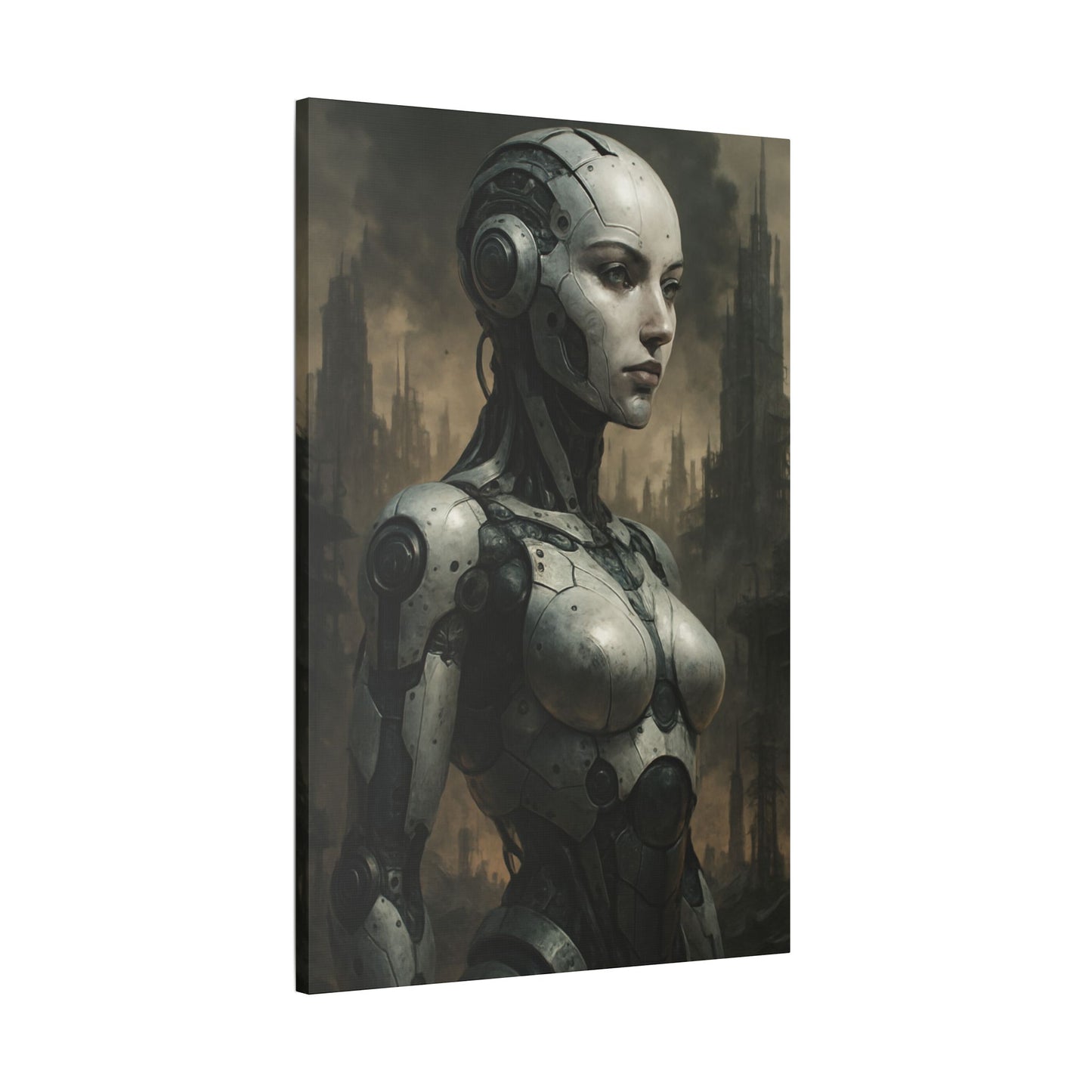 Futuristic Robot Canvas Art, Stretched Painting, Wall Decor for Tech Lovers, Sci-Fi Home Office, Unique Gift Idea, AI Artwork