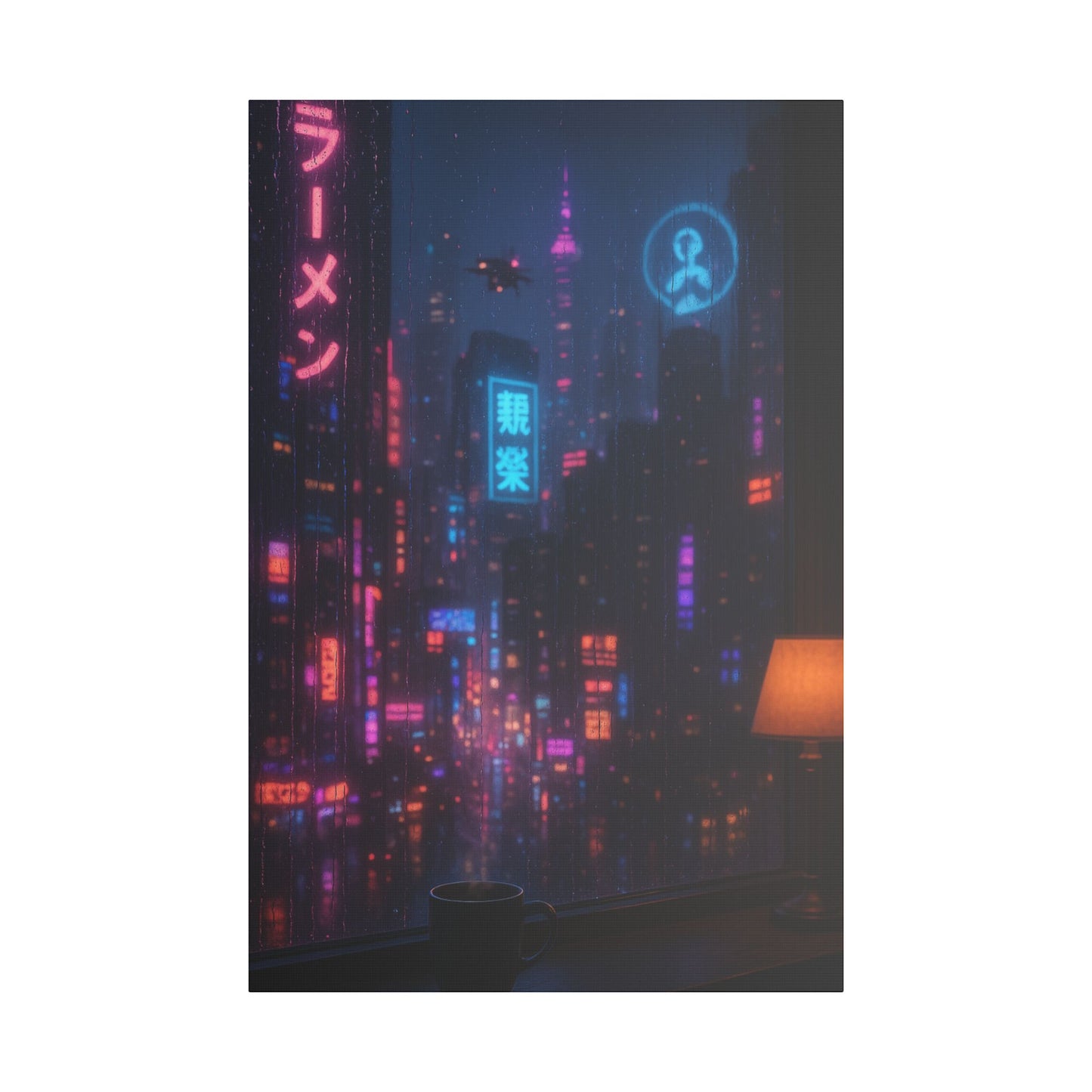Urban Neon Art Canvas, Modern Wall Decor, Cyberpunk Artwork, Home Office Decoration, Gallery Style Print