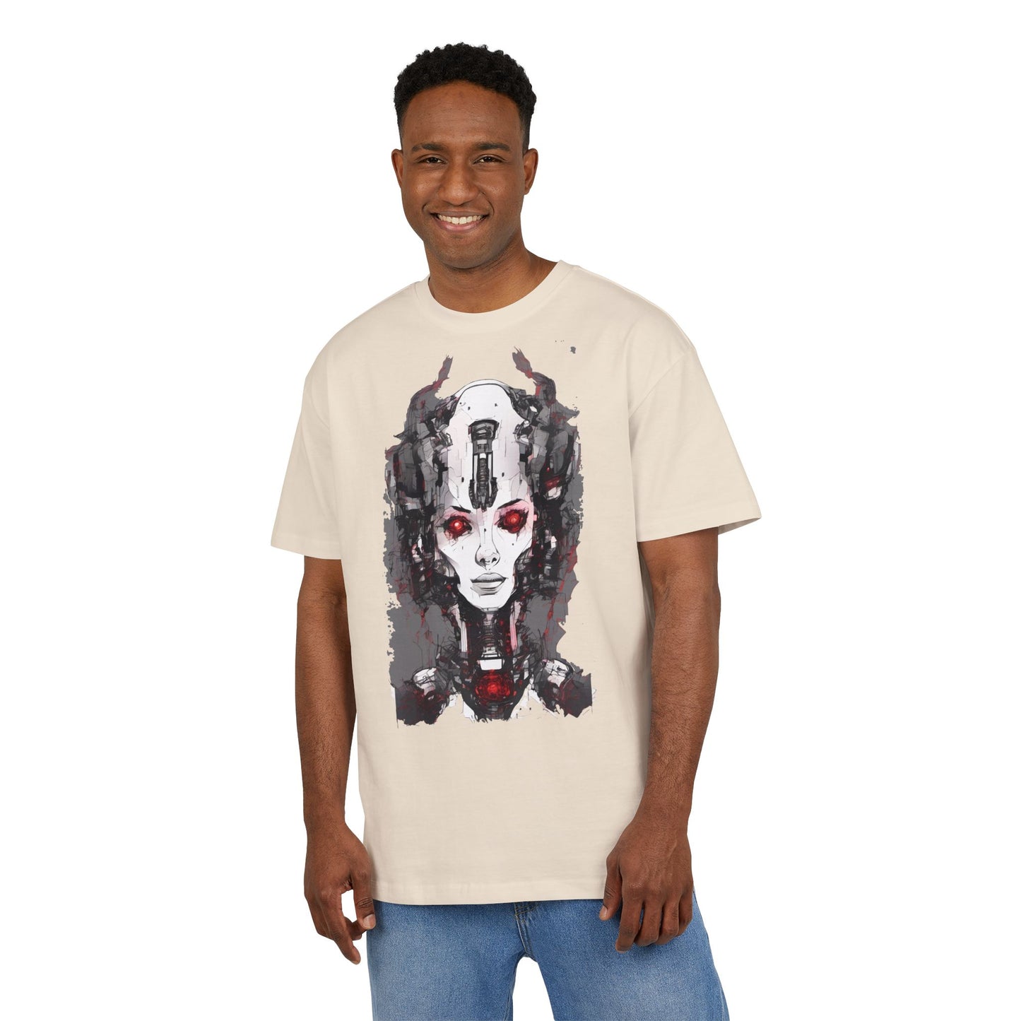 Futuristic Graphic Tee, Unique Oversized T-Shirt, Stylish Casual Wear, Perfect Gift for Art Lovers, Bold Design for Teens