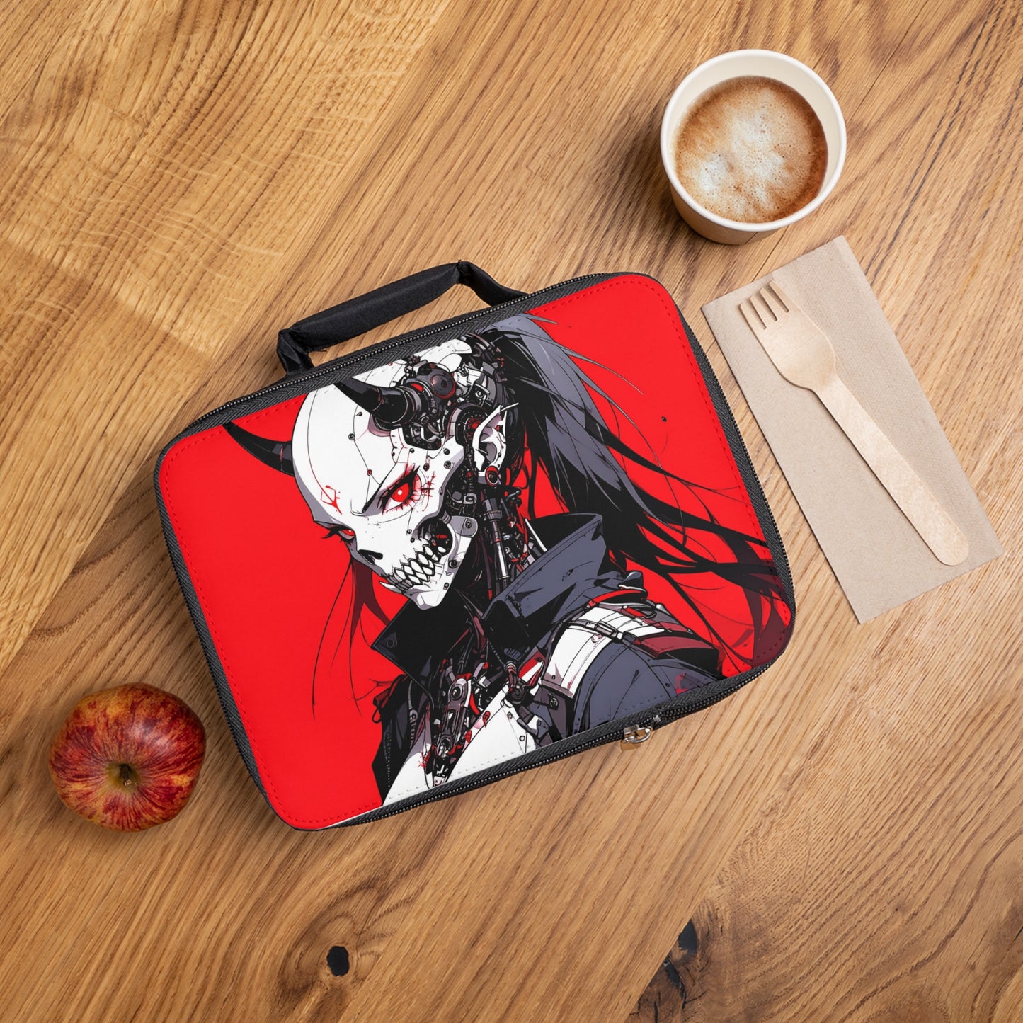 Gothic Anime Lunch Bag, Edgy Lunch Box, Stylish Cooler Tote, Unique School Supply, Trendy Insulated Bag, Cyberpunk Food Carrier