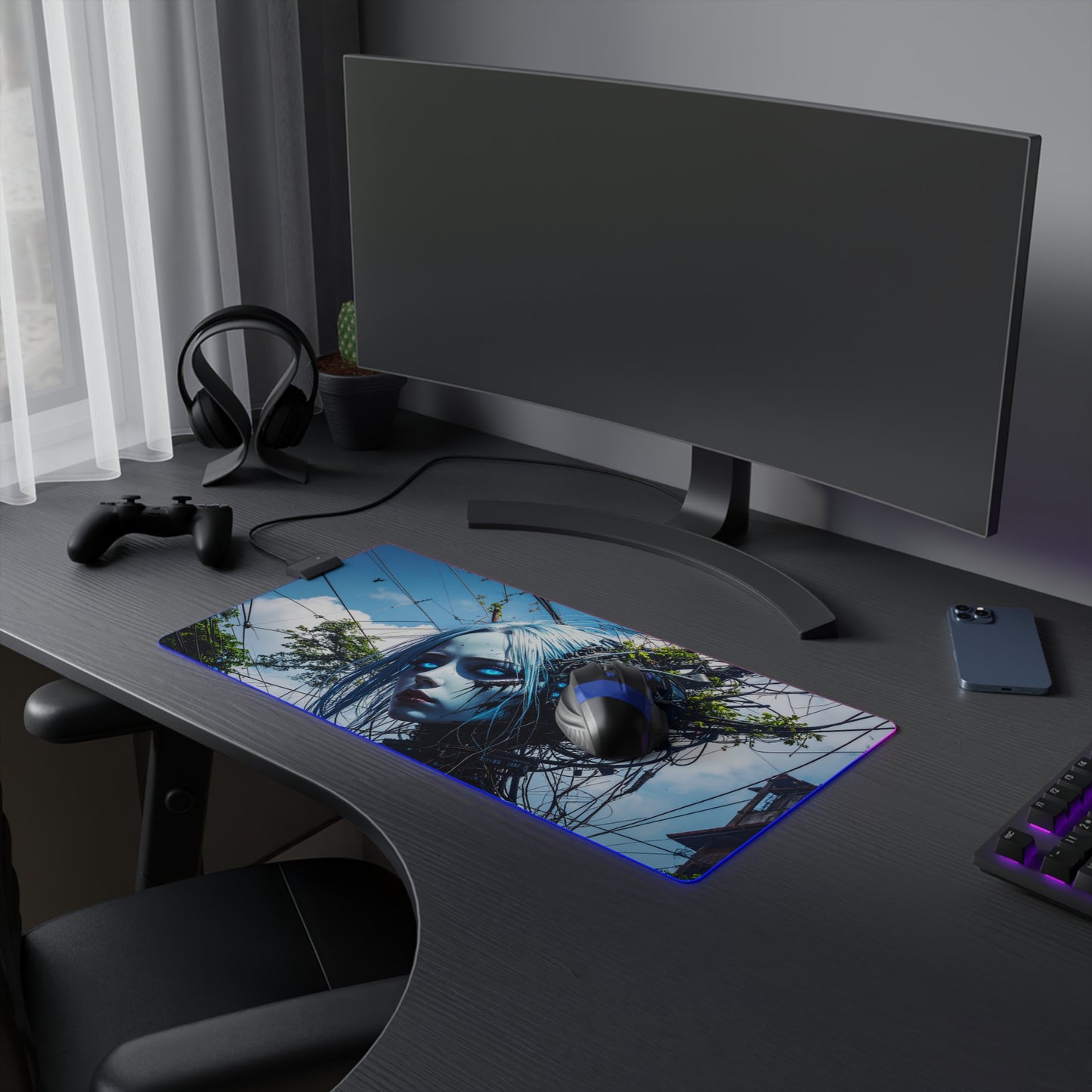 LED Gaming Mouse Pad with Futuristic Design, Gaming Desk Mat, LED Light Mat, Computer Accessories, Gift for Gamers