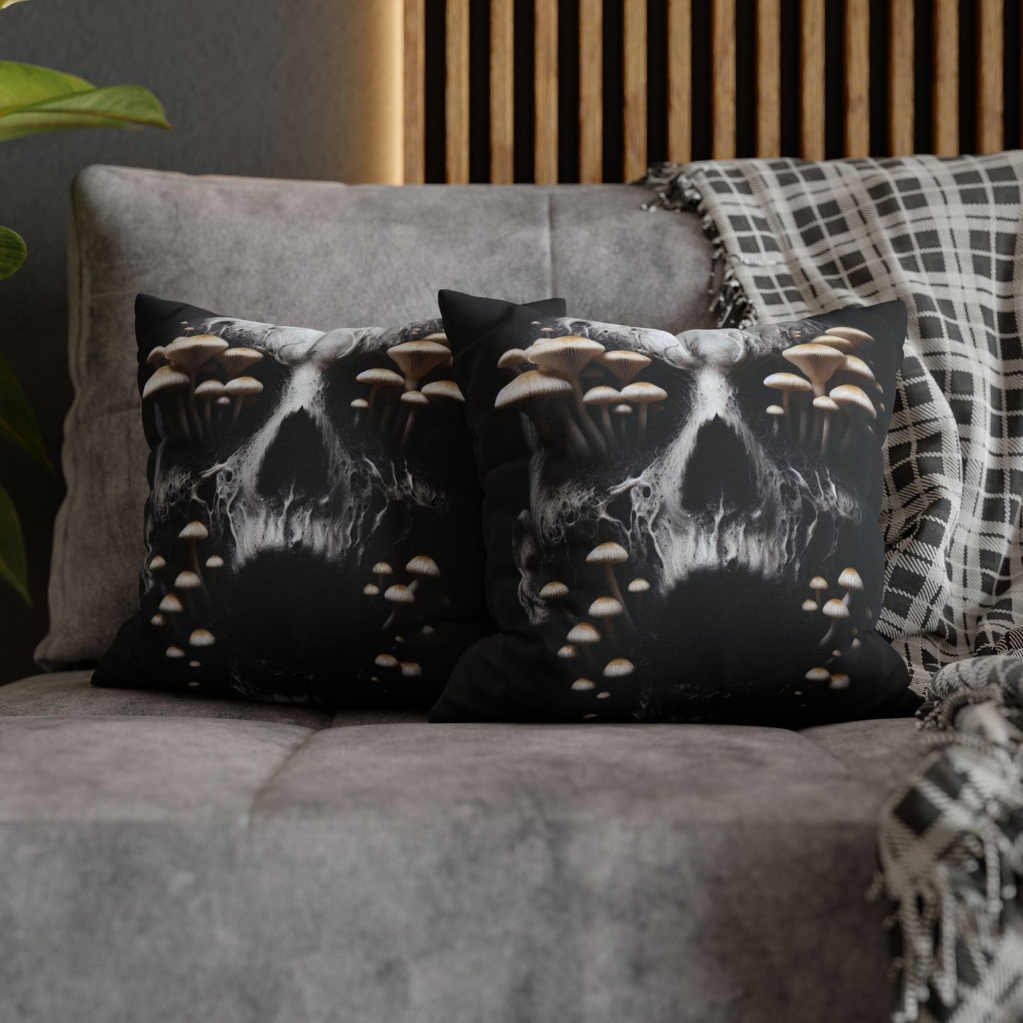 Gothic Mushroom Skull Pillowcase - Home Decor, Halloween, Gothic Style, Unique Gift, Bed and Couch Accent