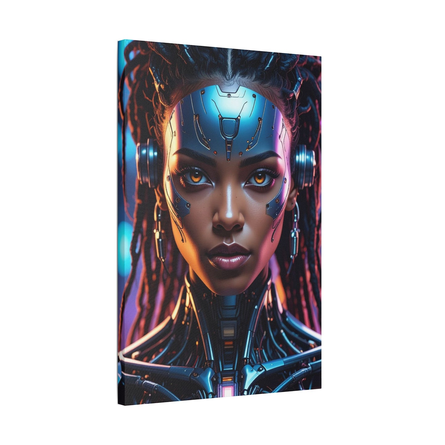 Satin Canvas Wall Art, Futuristic Female Portrait, Sci-Fi Decor, Cyberpunk Artwork, Geek Home Decor, Gift for Tech Lovers