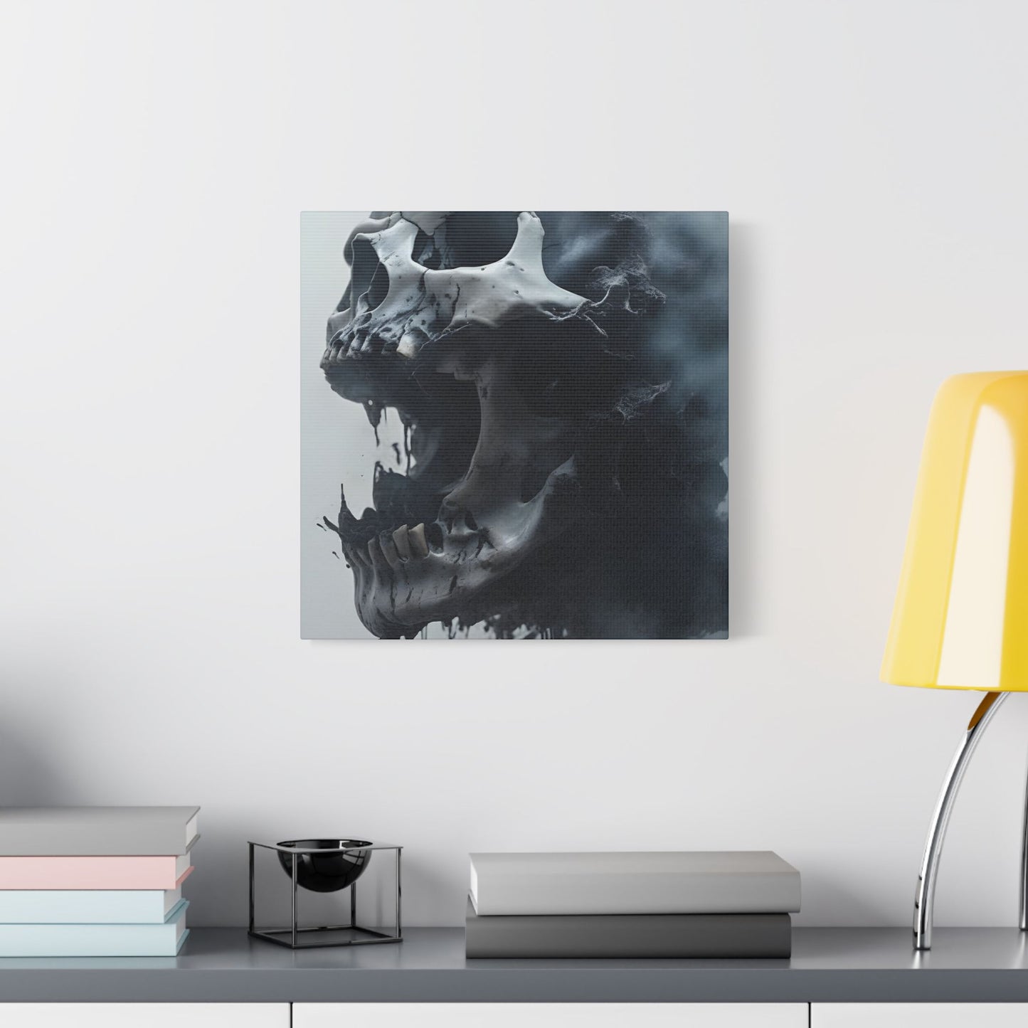 Skull Wall Art Canvas, Gothic Home Decor, Edgy Artwork for Halloween, Unique Gift for Him, Quirky Office Decor, Statement Piece