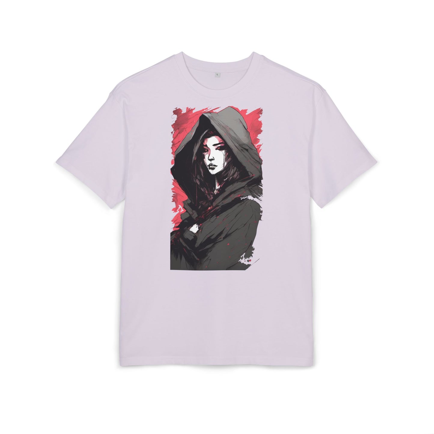 Artistic Oversize Tee with Hooded Character Design, Unisex Streetwear, Graphic Tee, Casual Wear, Unique Gift, Fashion Statement