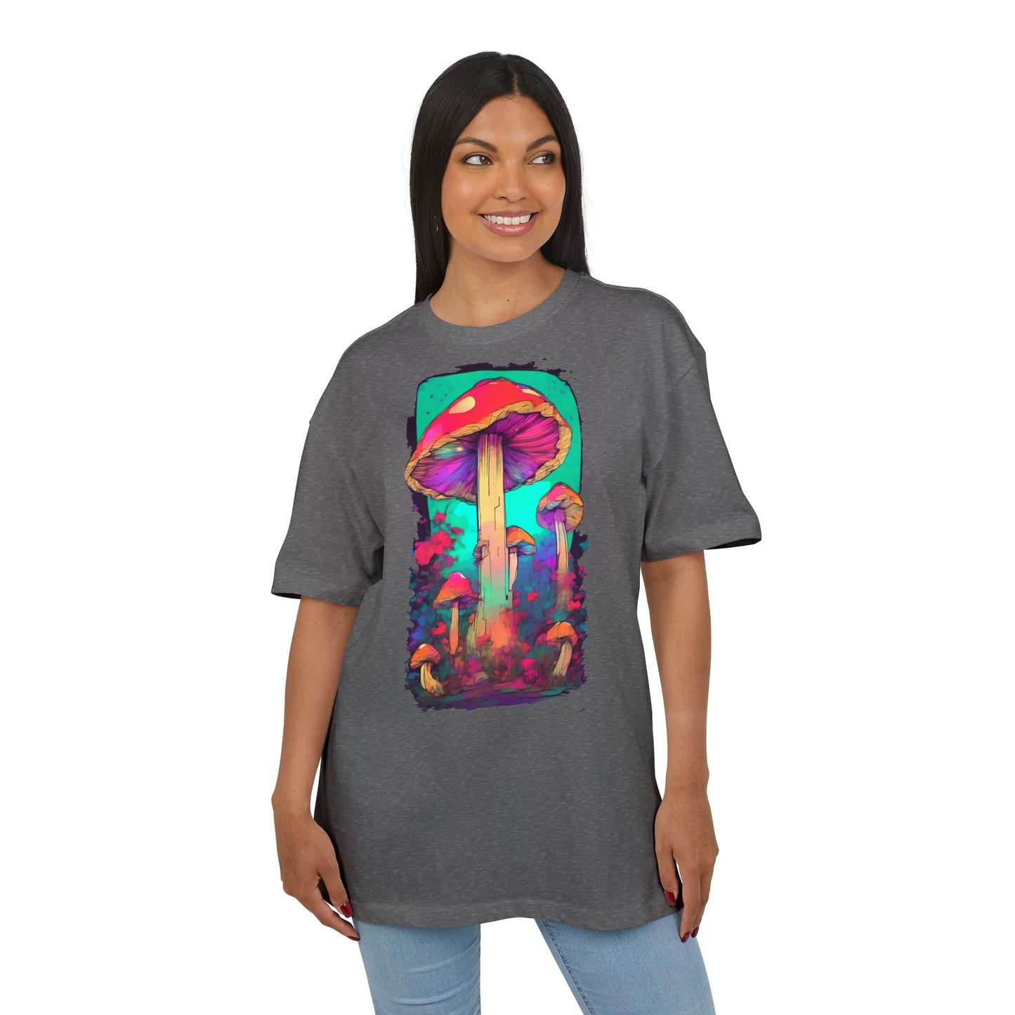 Vibrant Mushroom Art Oversized Tee, Unisex Graphic T-Shirt, Trendy Casual Style, Nature Lover Gift, Festival Clothing, Psychedelic Design