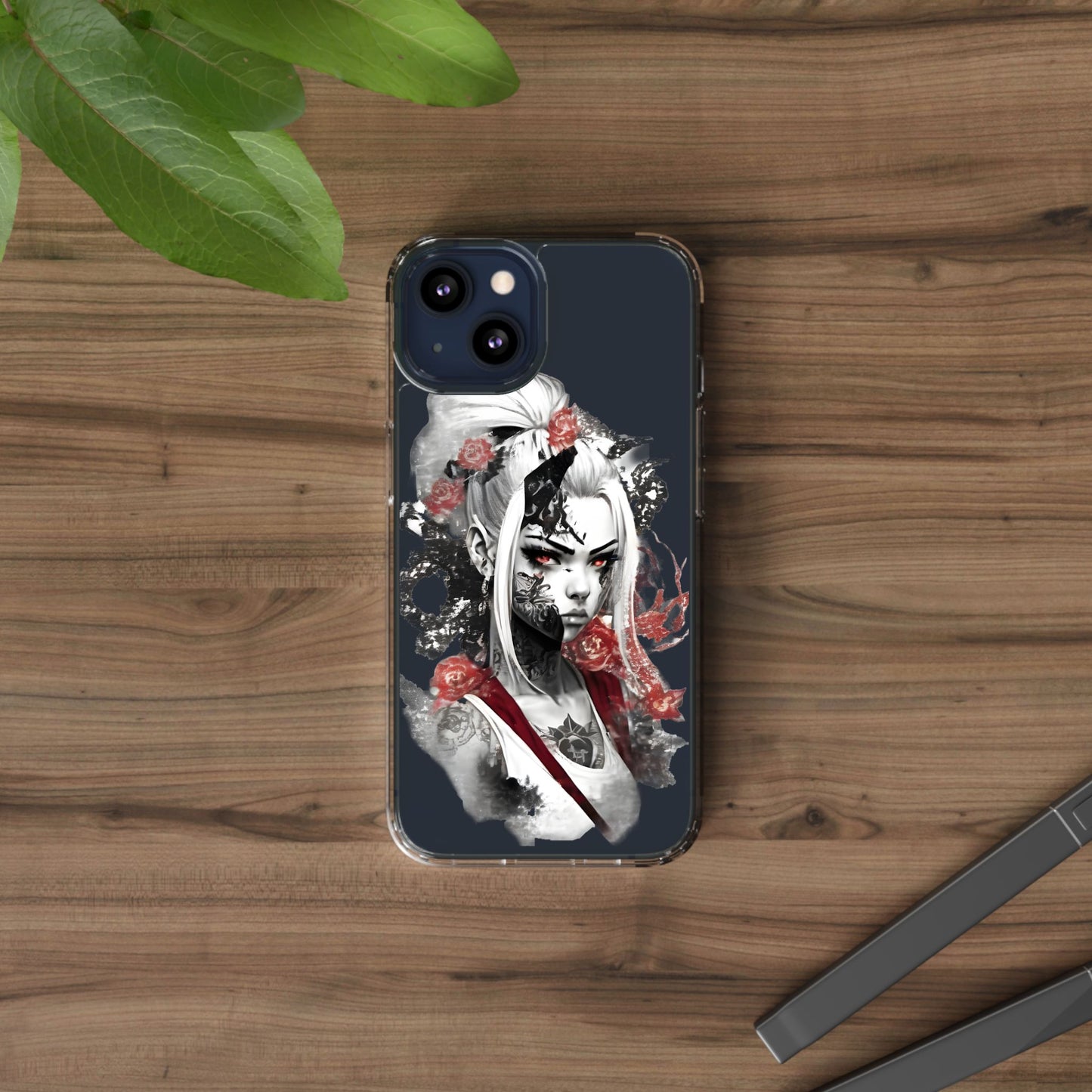 Artistic Clear Phone Case with Floral Design