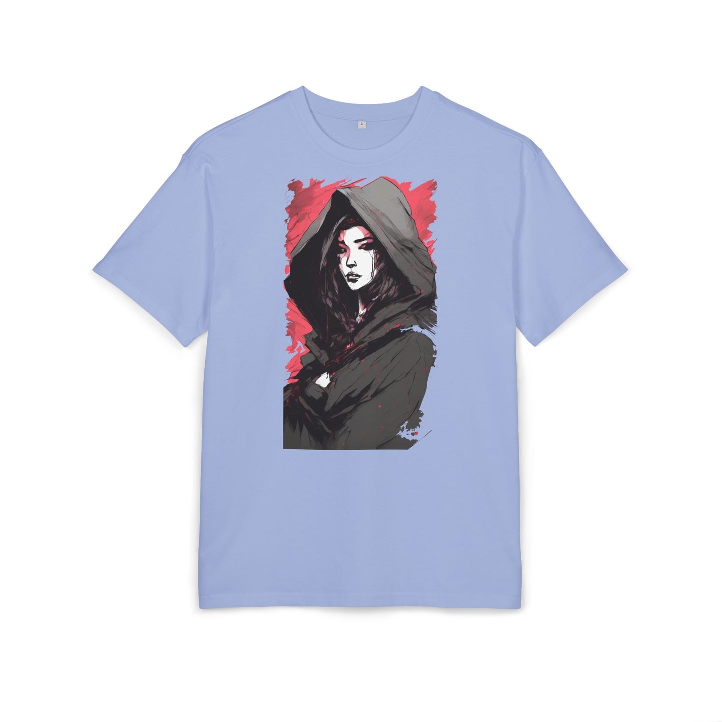 Artistic Oversize Tee with Hooded Character Design, Unisex Streetwear, Graphic Tee, Casual Wear, Unique Gift, Fashion Statement