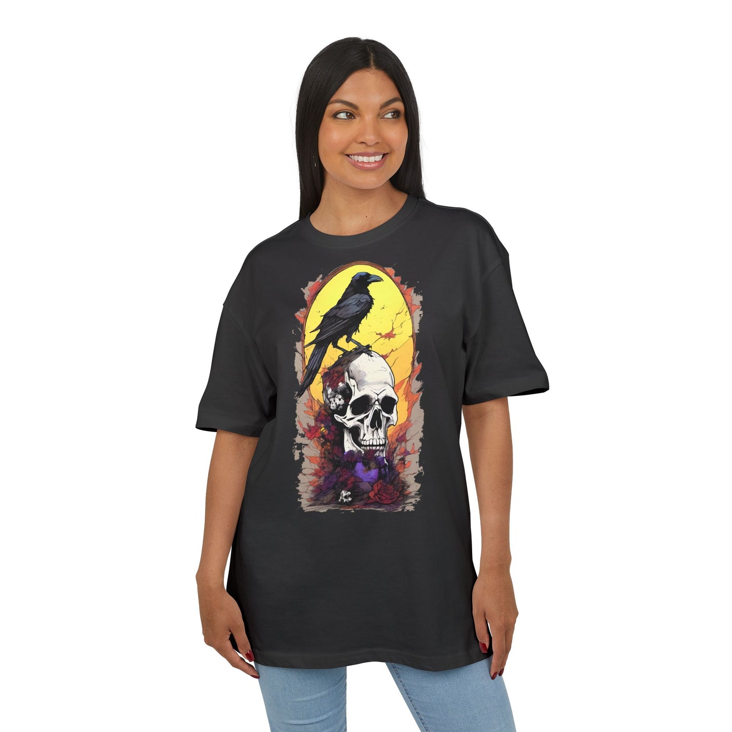 Gothic Raven & Skull Tee, Unisex Oversized Shirt, Edgy Halloween Fashion, Alternative Streetwear, Unique Graphic Tee, Perfect Gift
