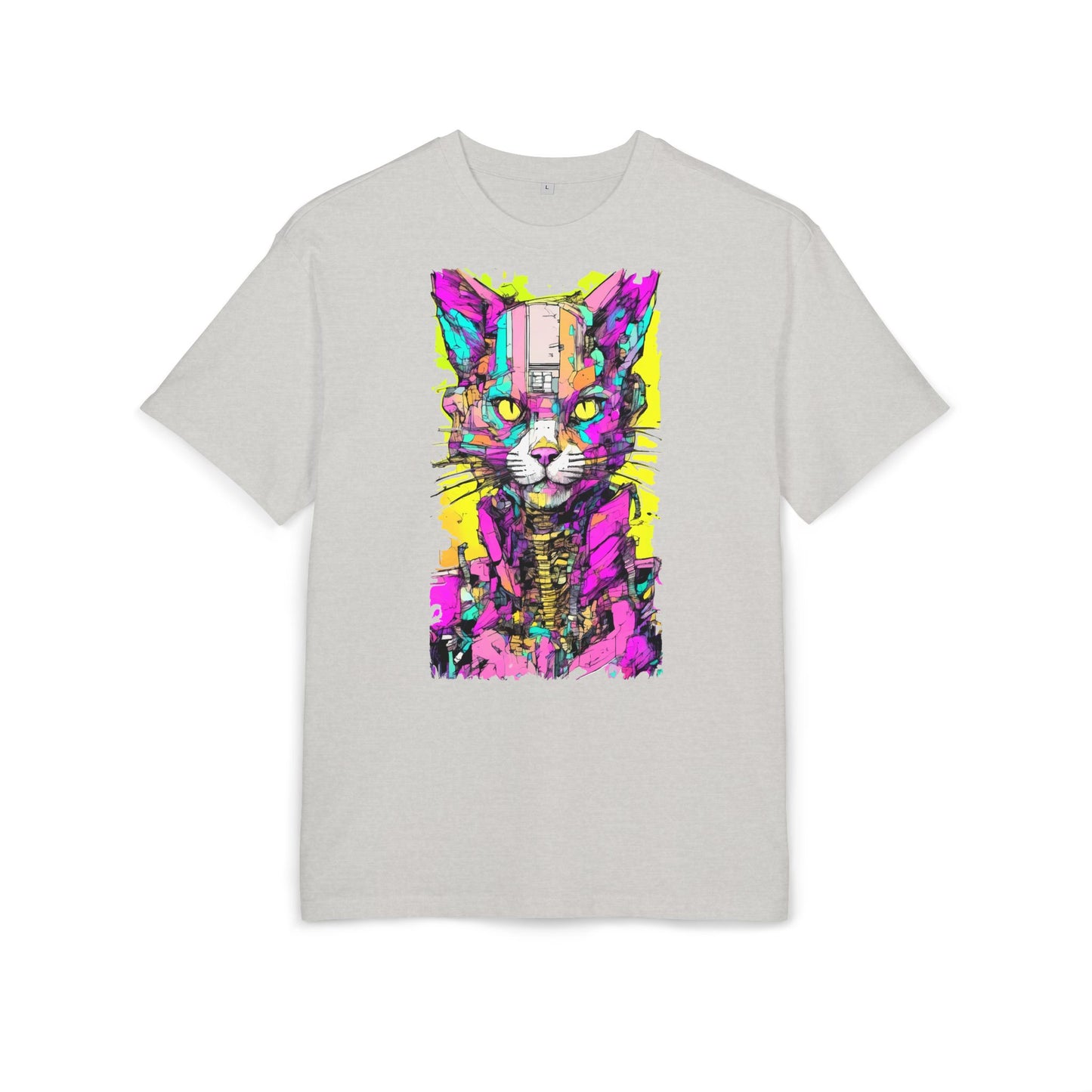 Colorful Cat Graphic Tee, Unisex Heavy Oversize T-Shirt, Funky Cat Art Shirt, Gift for Cat Lovers, Unique Casual Wear