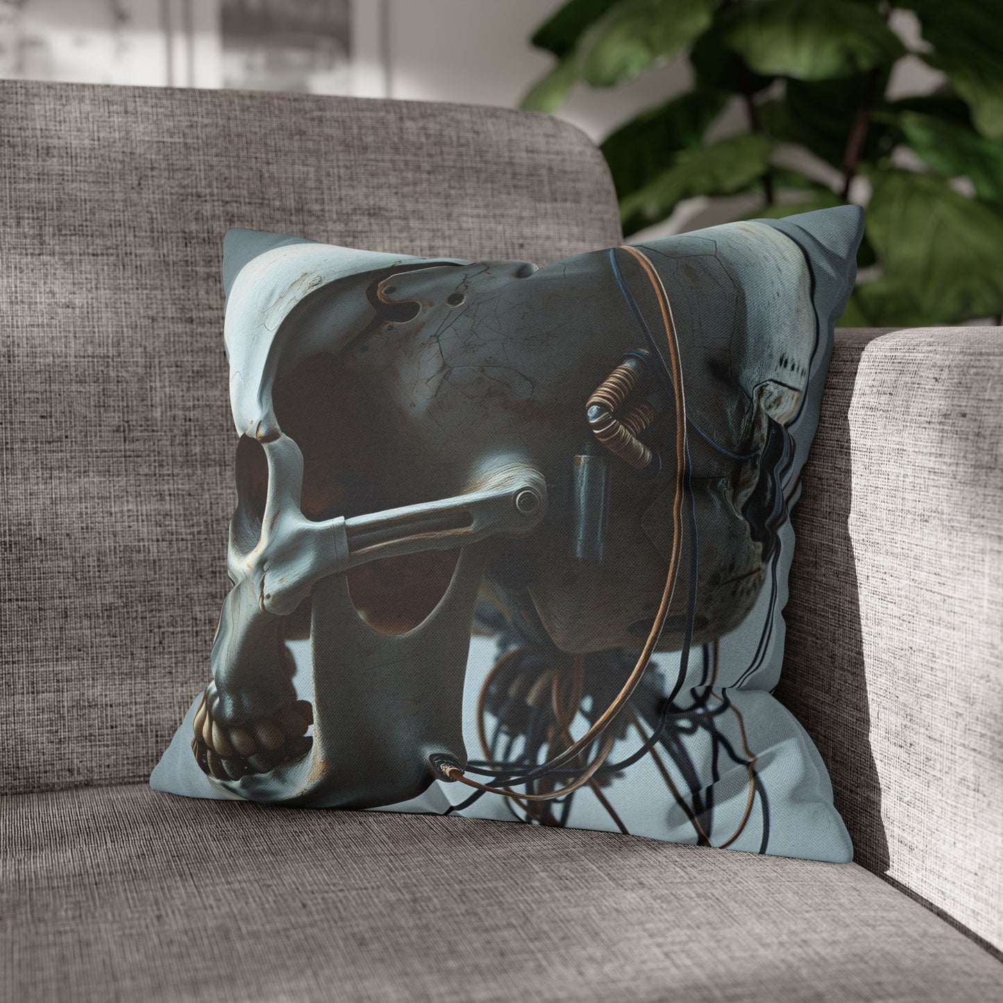 Square Pillowcase Futuristic Edge Skull Design Pillowcase