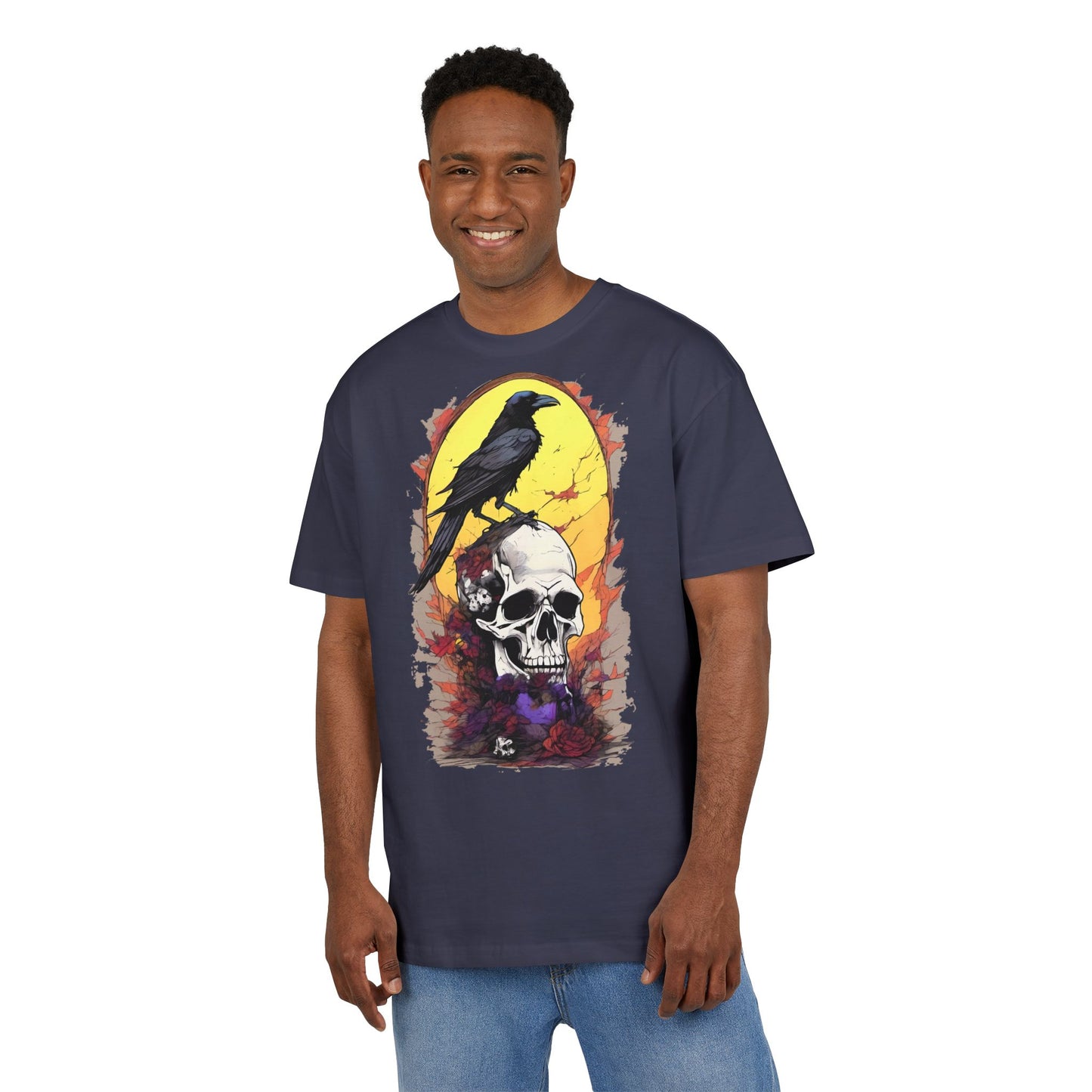 Gothic Raven & Skull Tee, Unisex Oversized Shirt, Edgy Halloween Fashion, Alternative Streetwear, Unique Graphic Tee, Perfect Gift