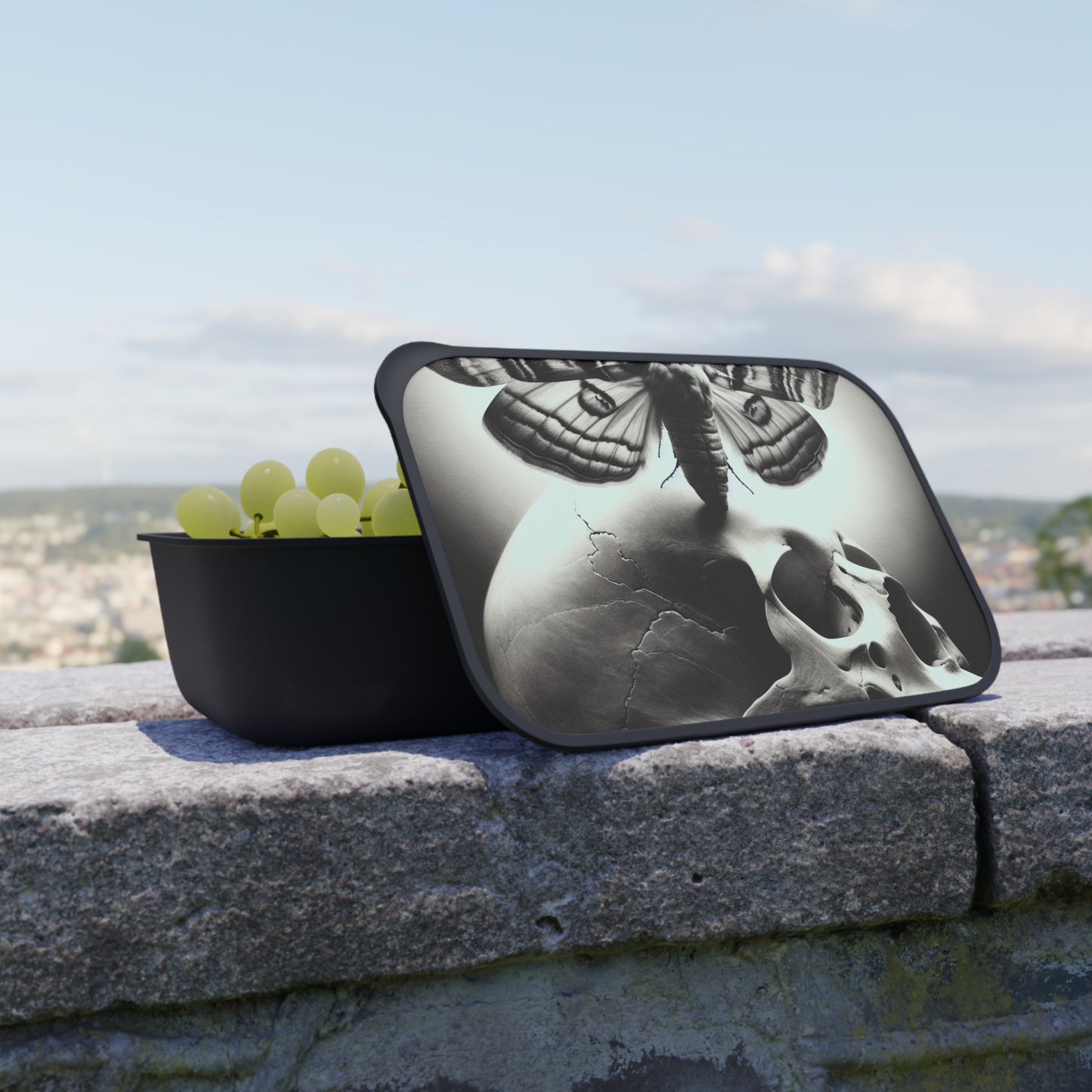 Gothic Bento Box with Utensils | Unique Skull & Moth Design | Eco-Friendly Lunch Container, Meal Prep Box, Halloween Gift